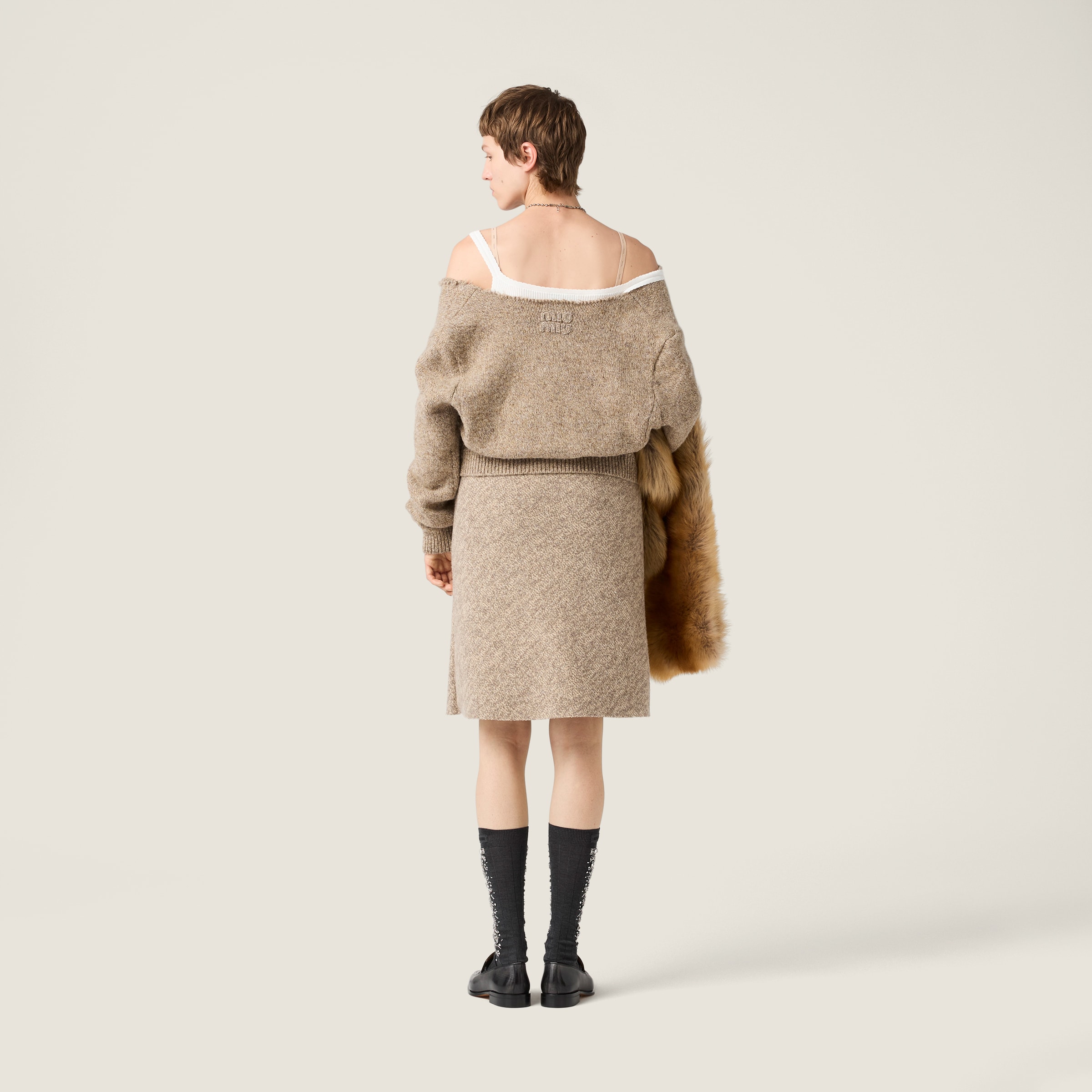 Miu Miu Wool Knit Skirt In Brown
