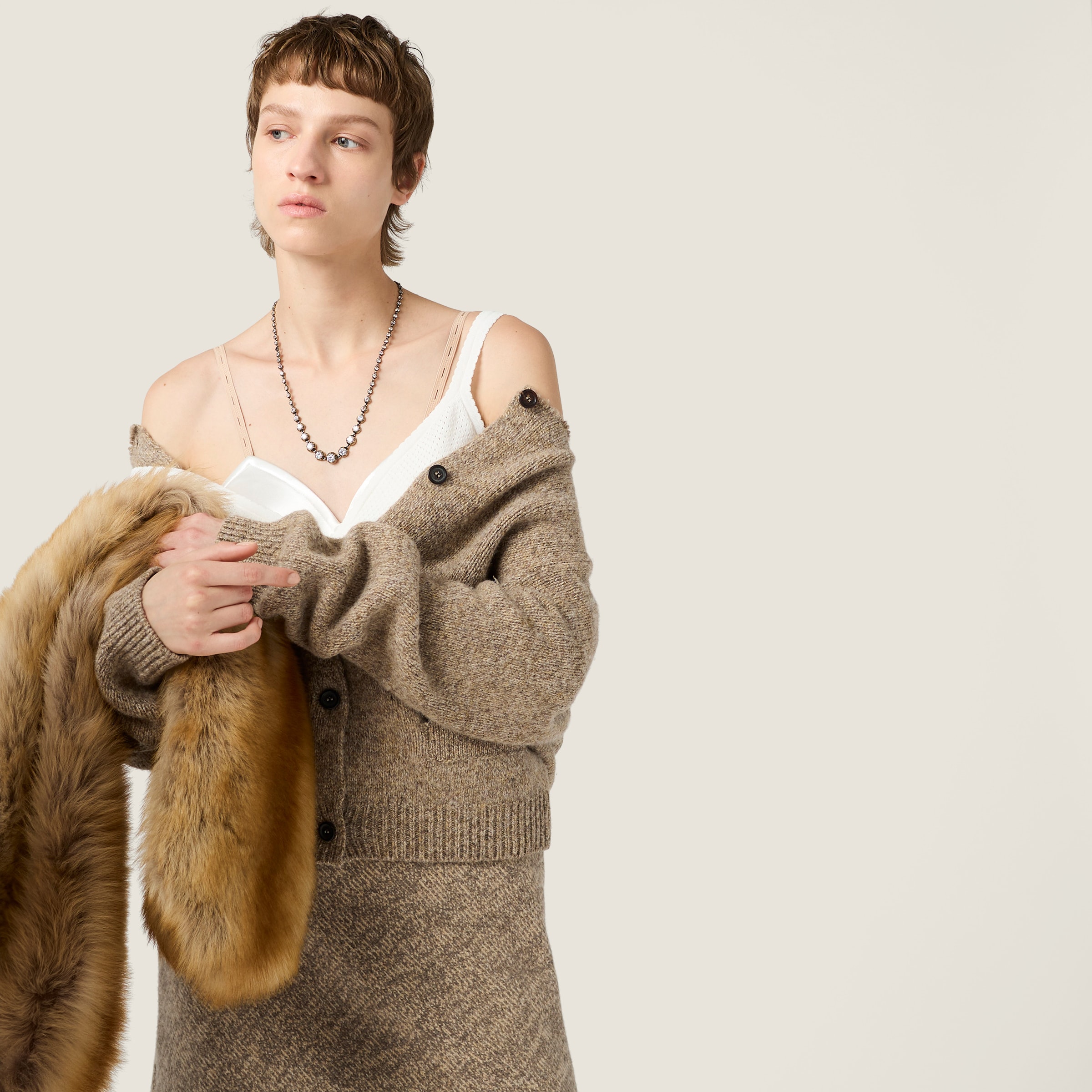 Miu Miu Wool Knit Skirt In Brown