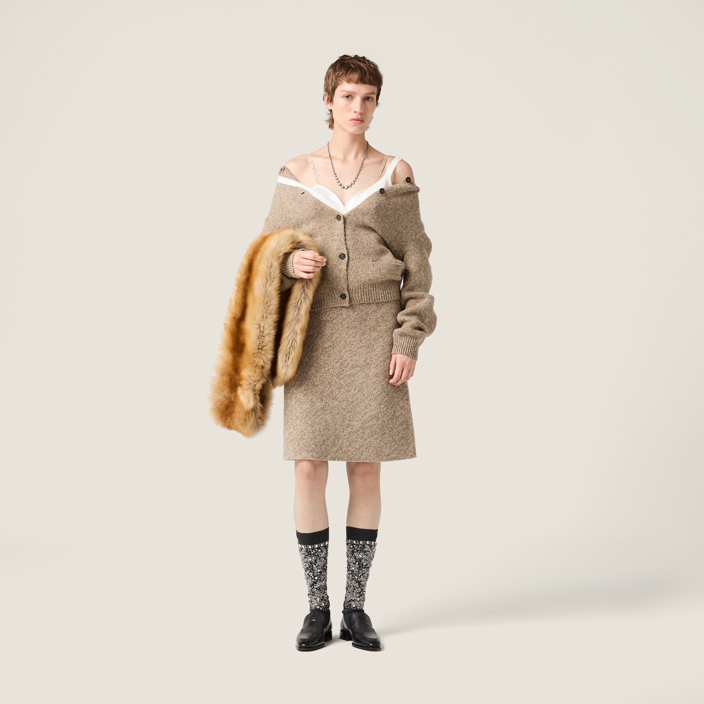 Miu Miu Wool Knit Skirt In Brown