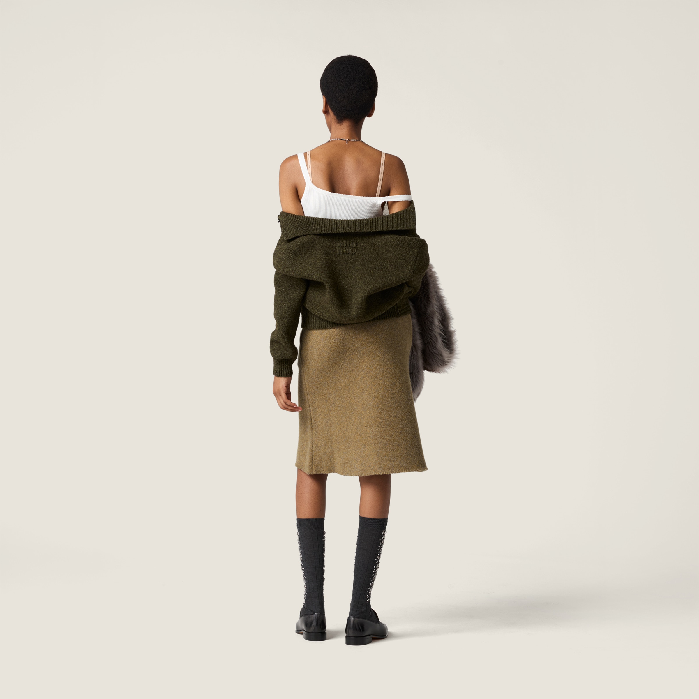 Miu Miu Wool Knit Skirt In Brown