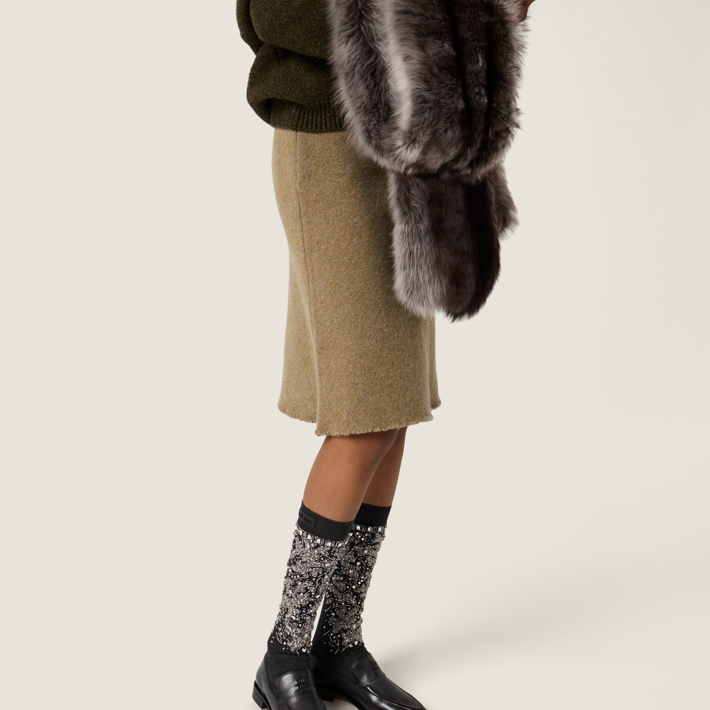Miu Miu Wool Knit Skirt In Brown