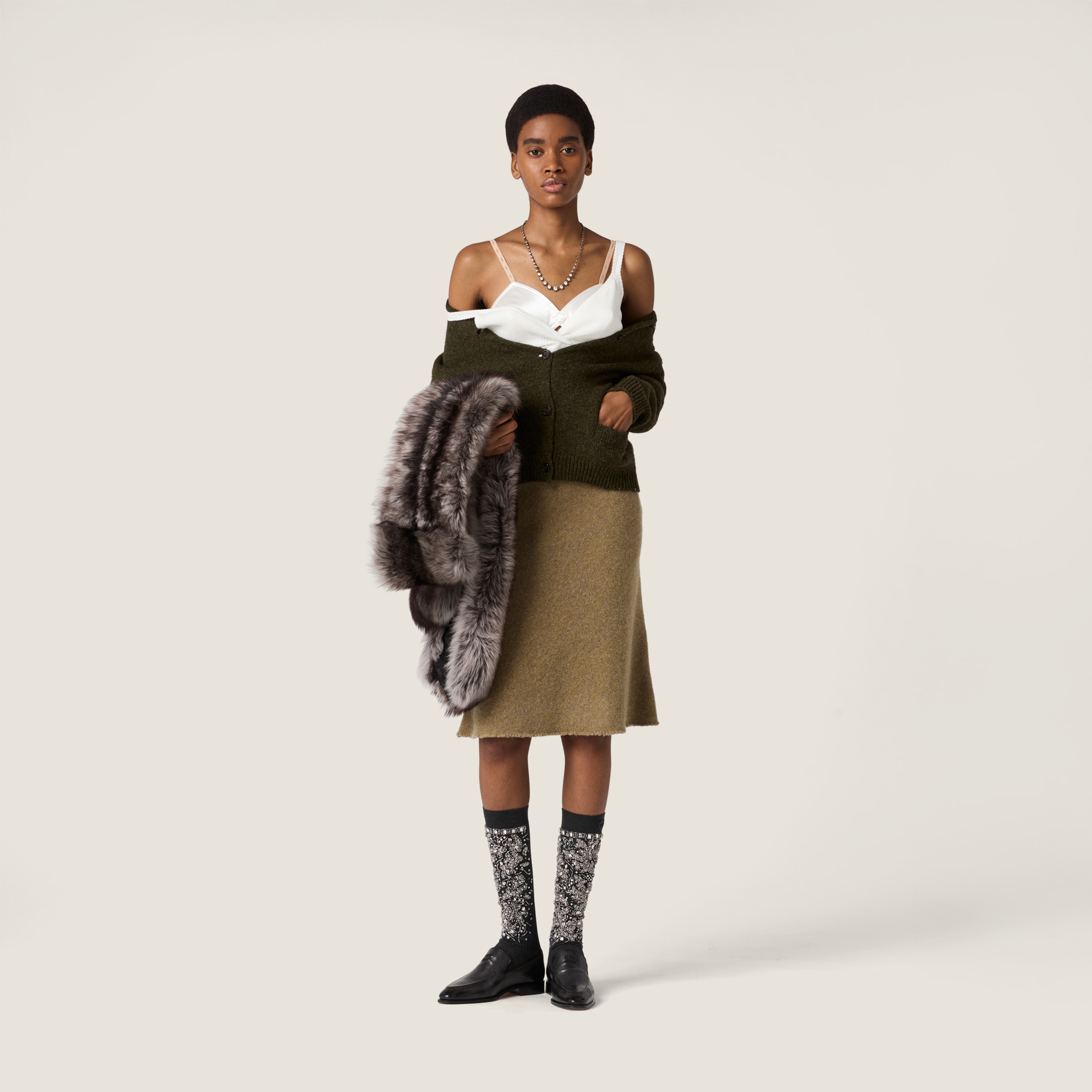 Miu Miu Wool Knit Skirt In Brown