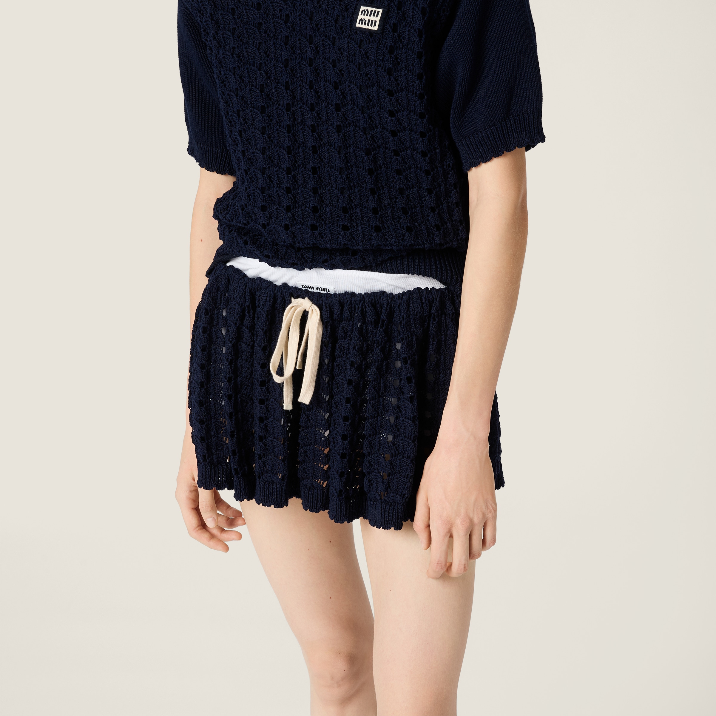 Navy Cotton Miniskirt | Miu Miu - United States