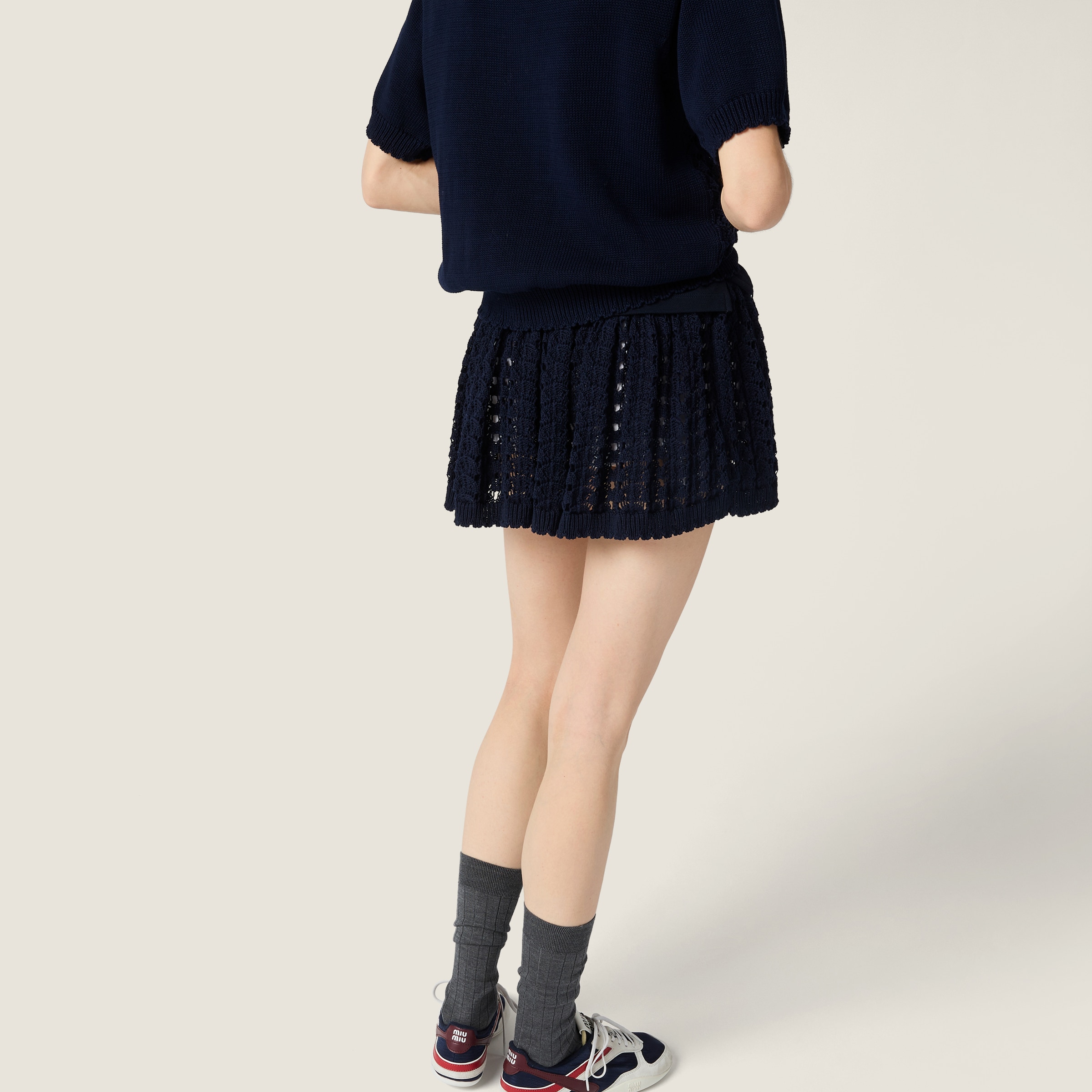 Navy Cotton Miniskirt | Miu Miu - United States
