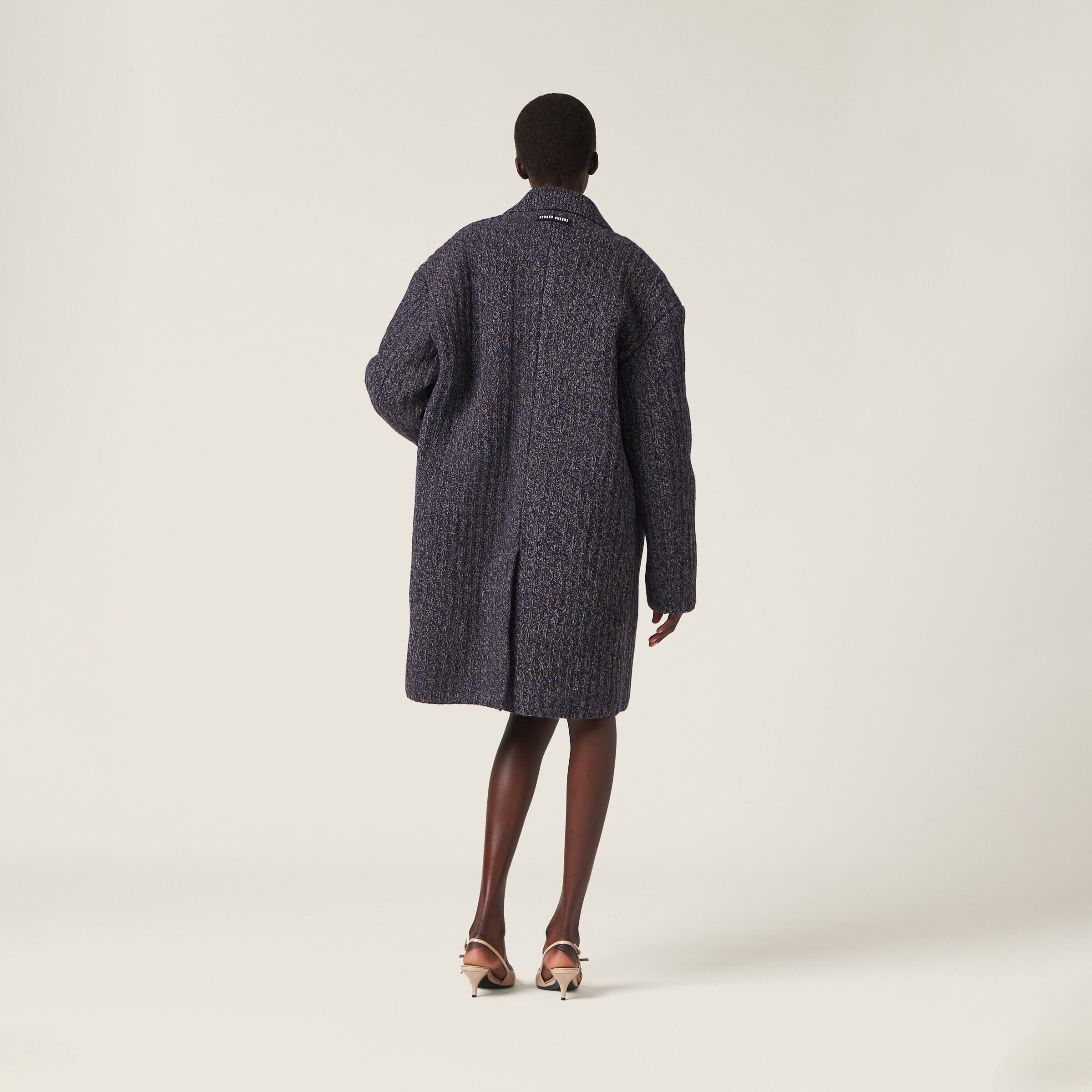 Shop Miumiu Wool And Cotton Coat In Navy