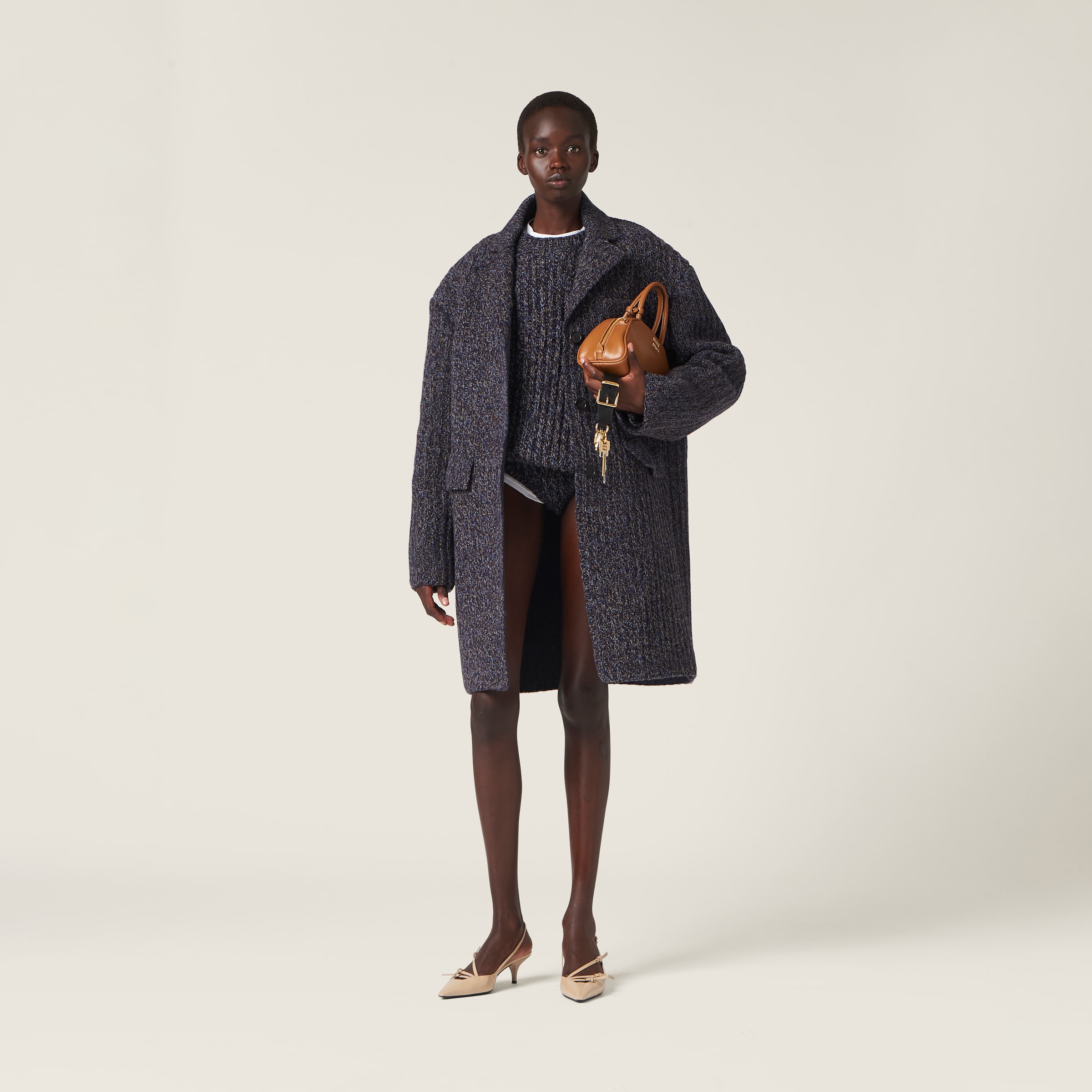 Shop Miumiu Wool And Cotton Coat In Navy