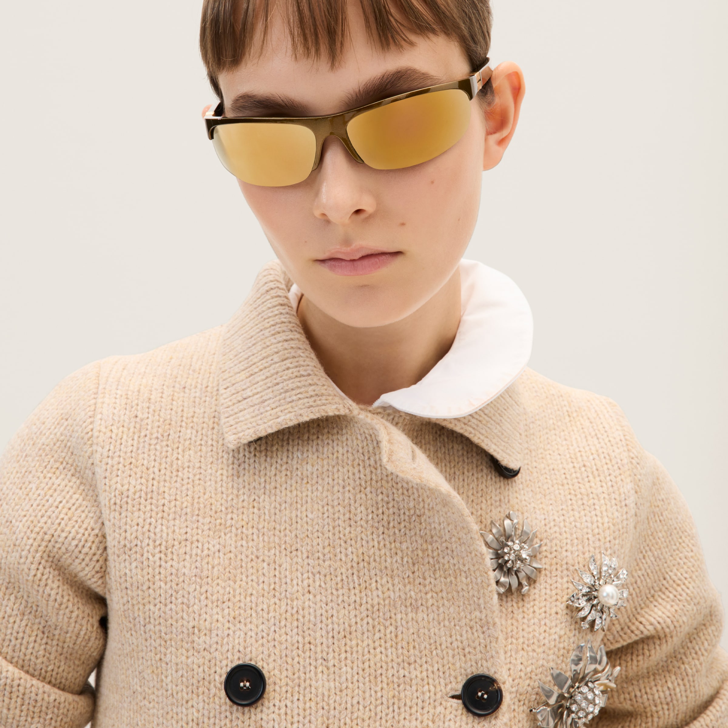 Miu Miu Embroidered Wool Jacket In Sand Beige