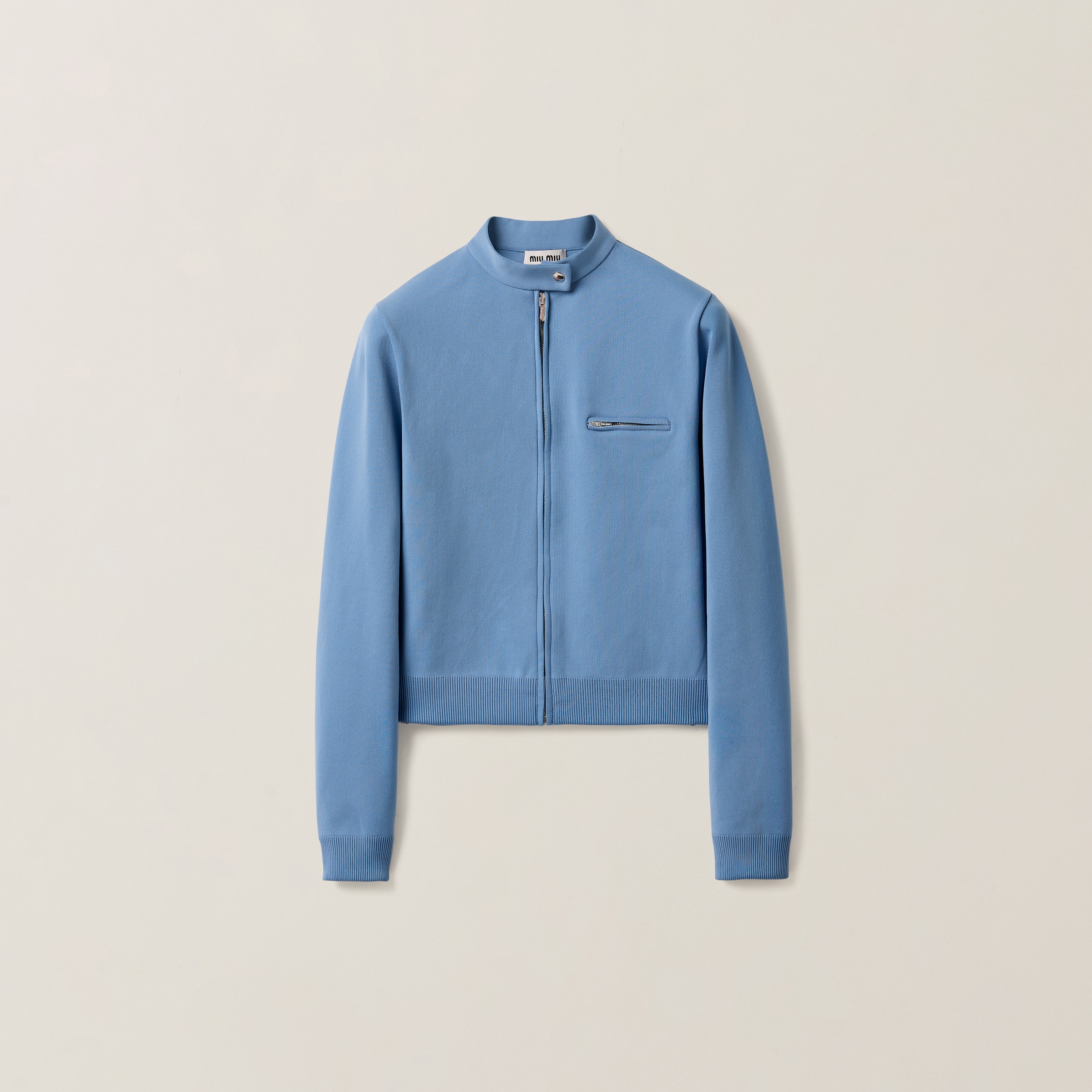 Miu Miu Technical Yarn Zipper Cardigan In Sapphire Blue