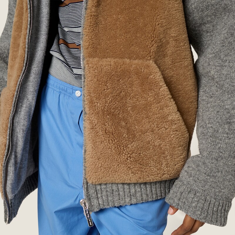 Wool, cashmere and shearling zipper blouson jacket