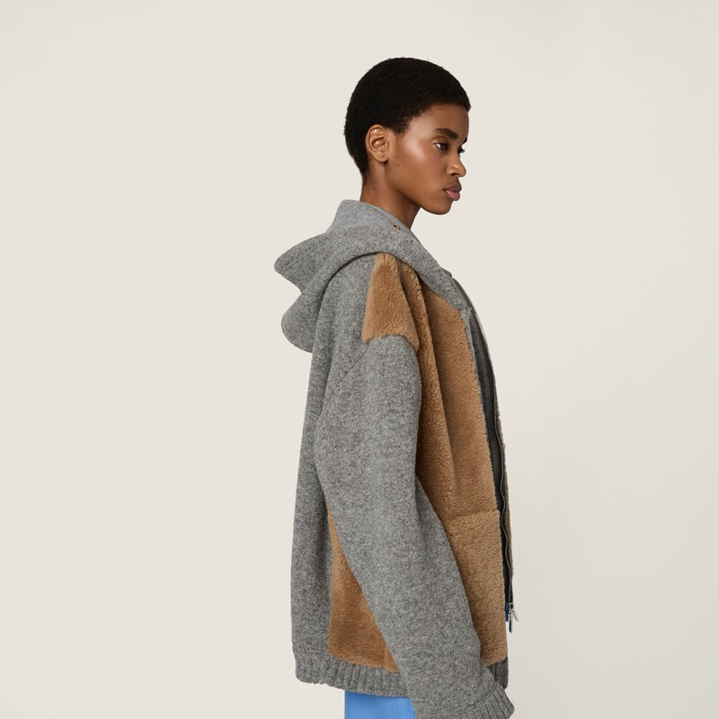 Wool, cashmere and shearling zipper blouson jacket