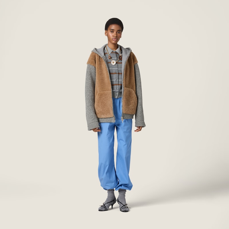 Wool, cashmere and shearling zipper blouson jacket