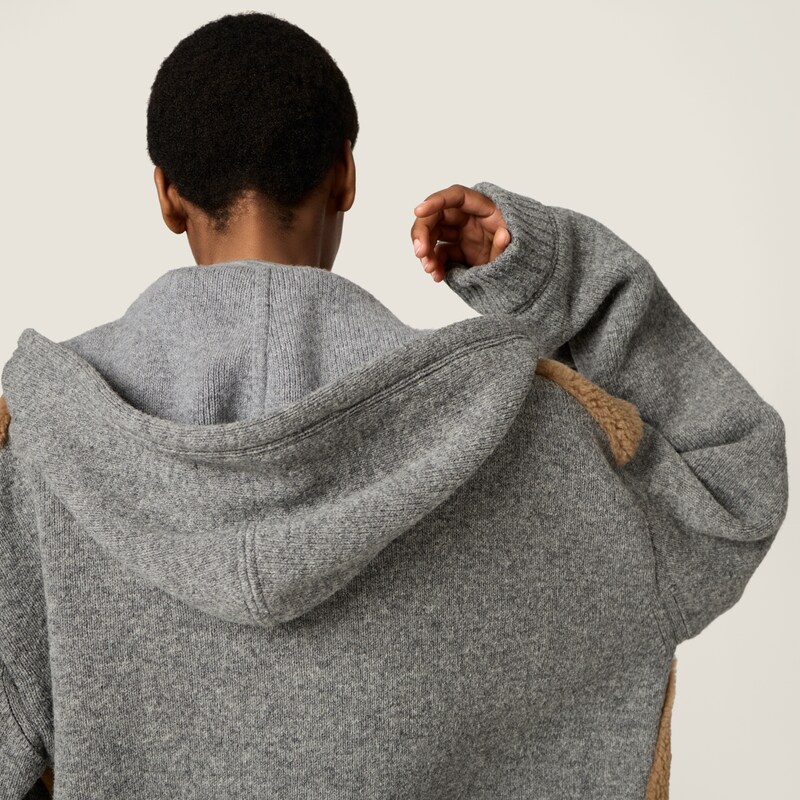 Wool, cashmere and shearling zipper blouson jacket