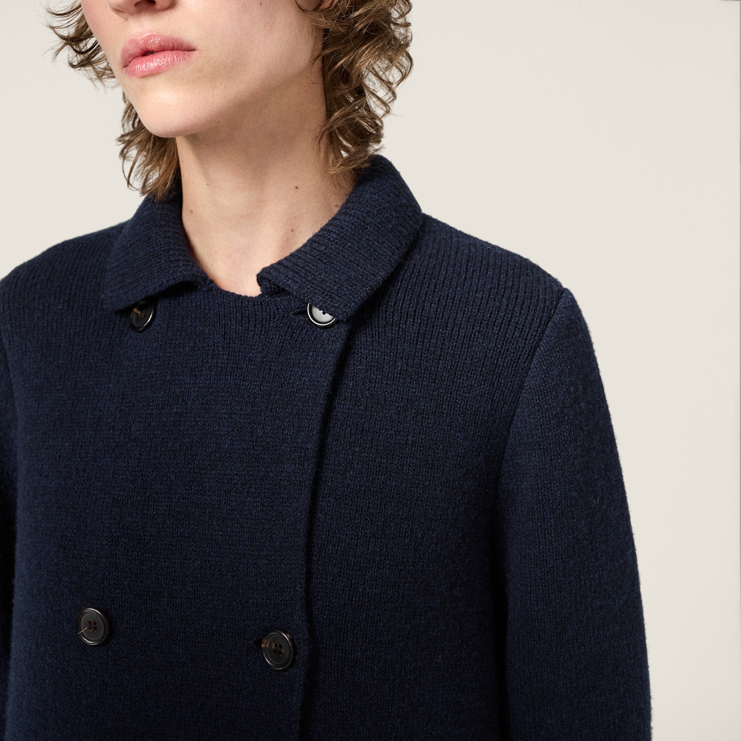 Miu Miu Shetland Wool Cardigan Coat In Blue
