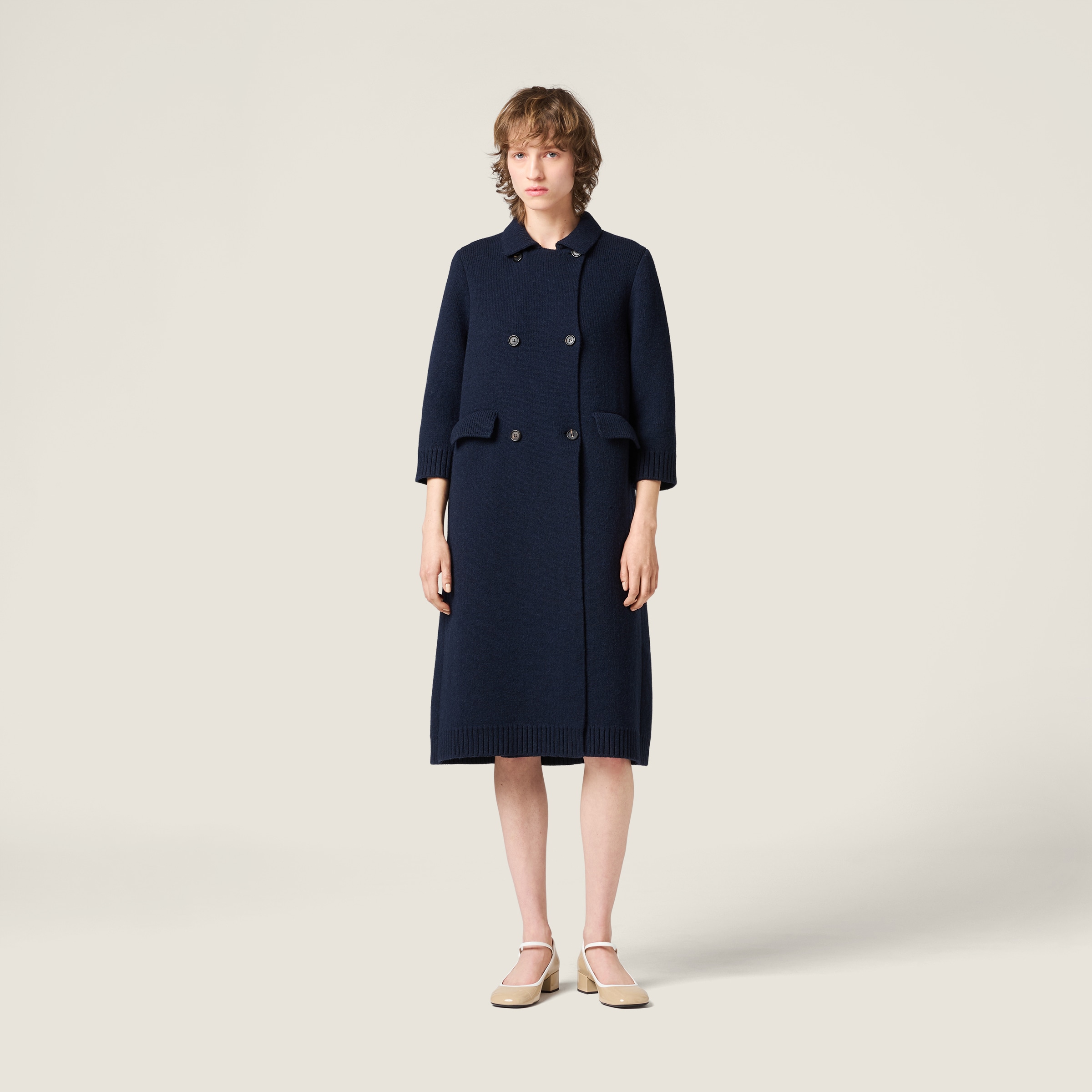 Miu Miu Shetland Wool Cardigan Coat In Blue