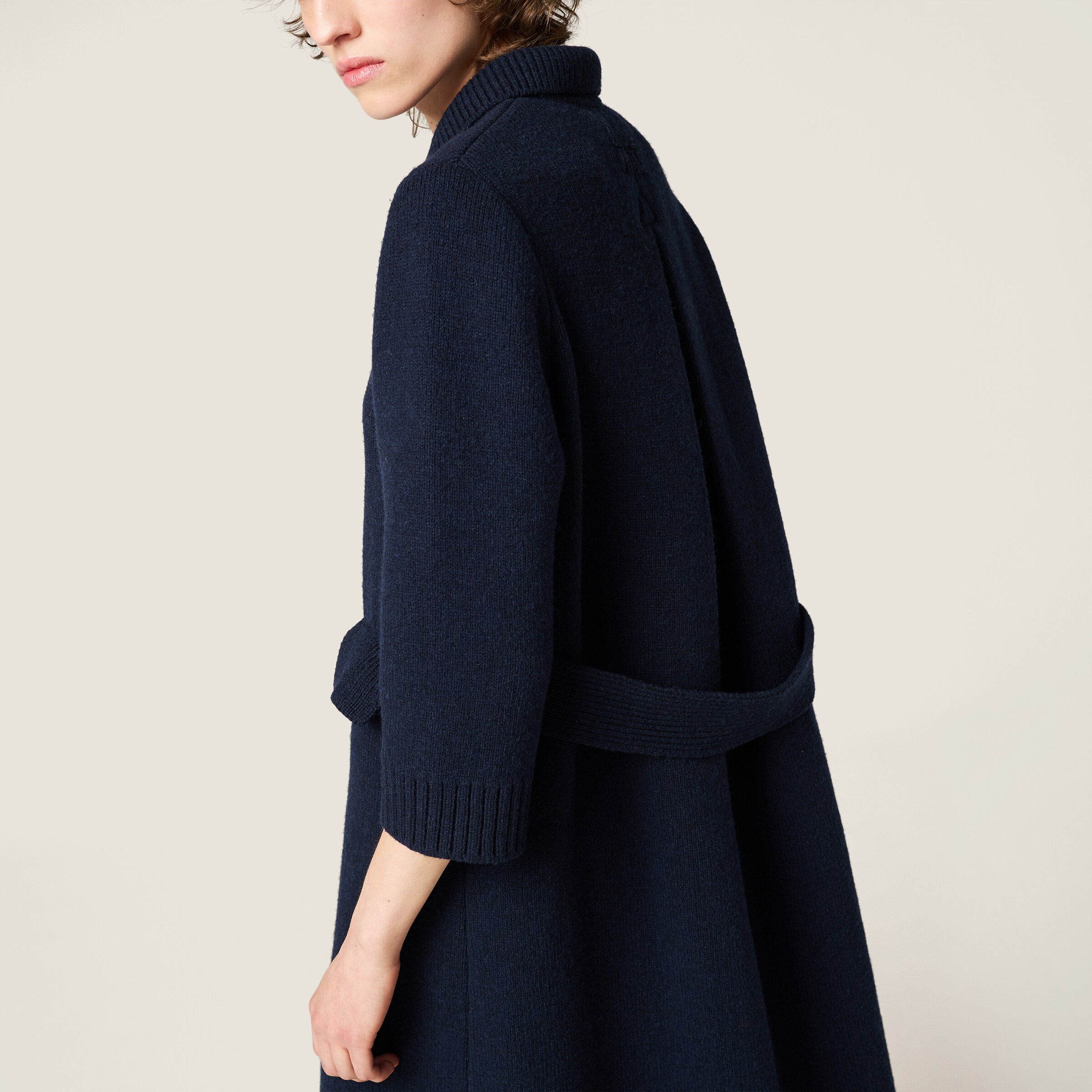 Navy Shetland Wool Cardigan Coat | Miu Miu