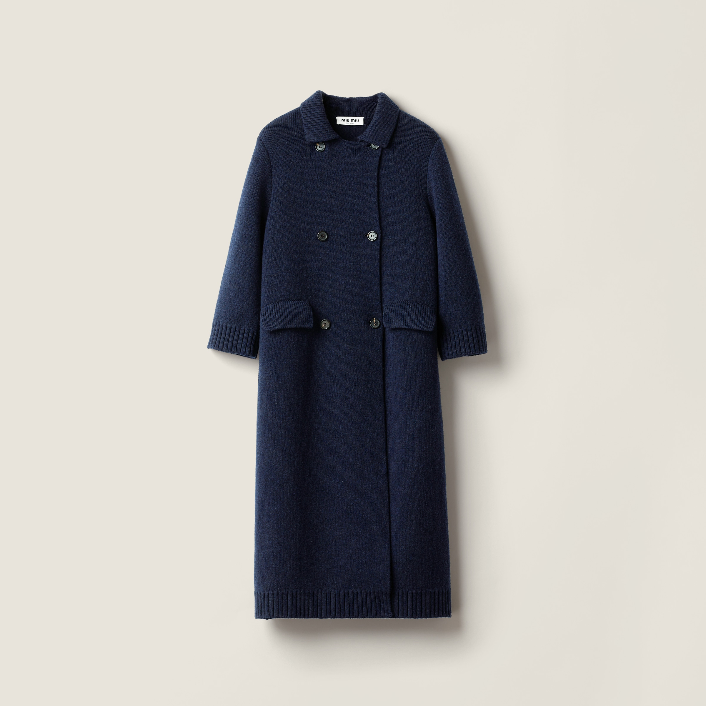 Miu Miu Shetland Wool Cardigan Coat In Blue