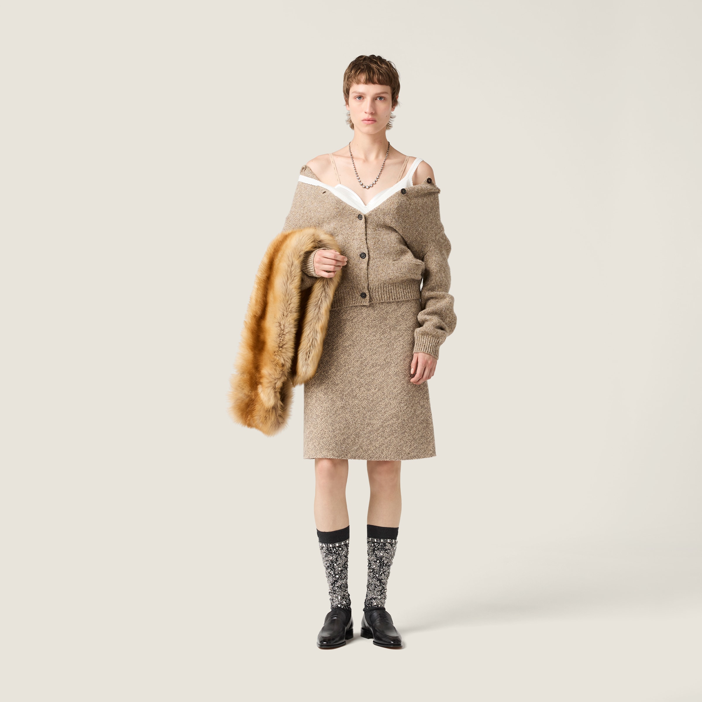 Miu Miu Wool Cardigan In Neutral