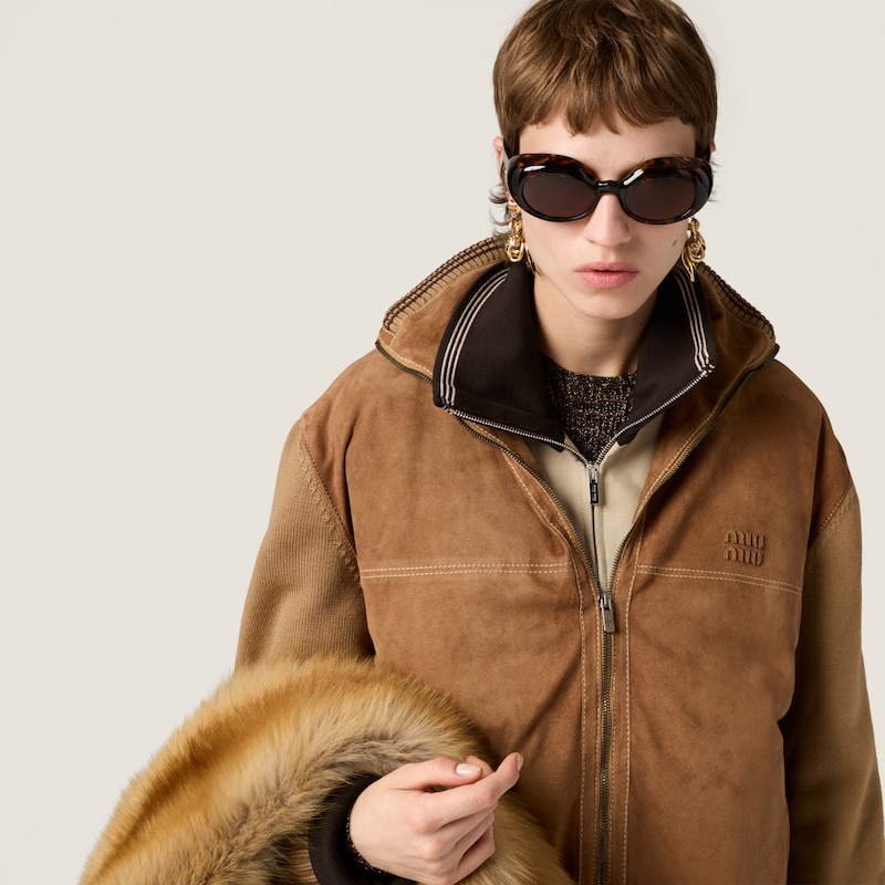 Cárdigan de lana y piel con cremallera