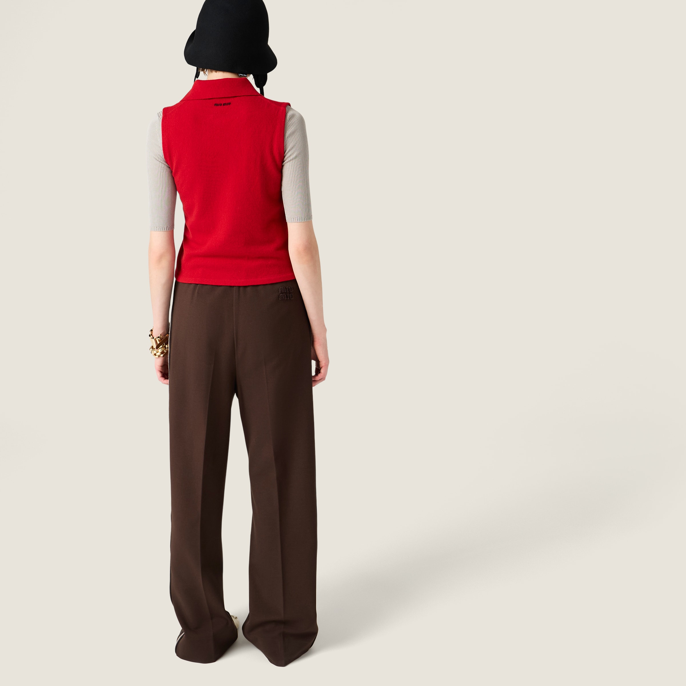 Miu Miu Sleeveless Cashmere Polo Shirt In Red