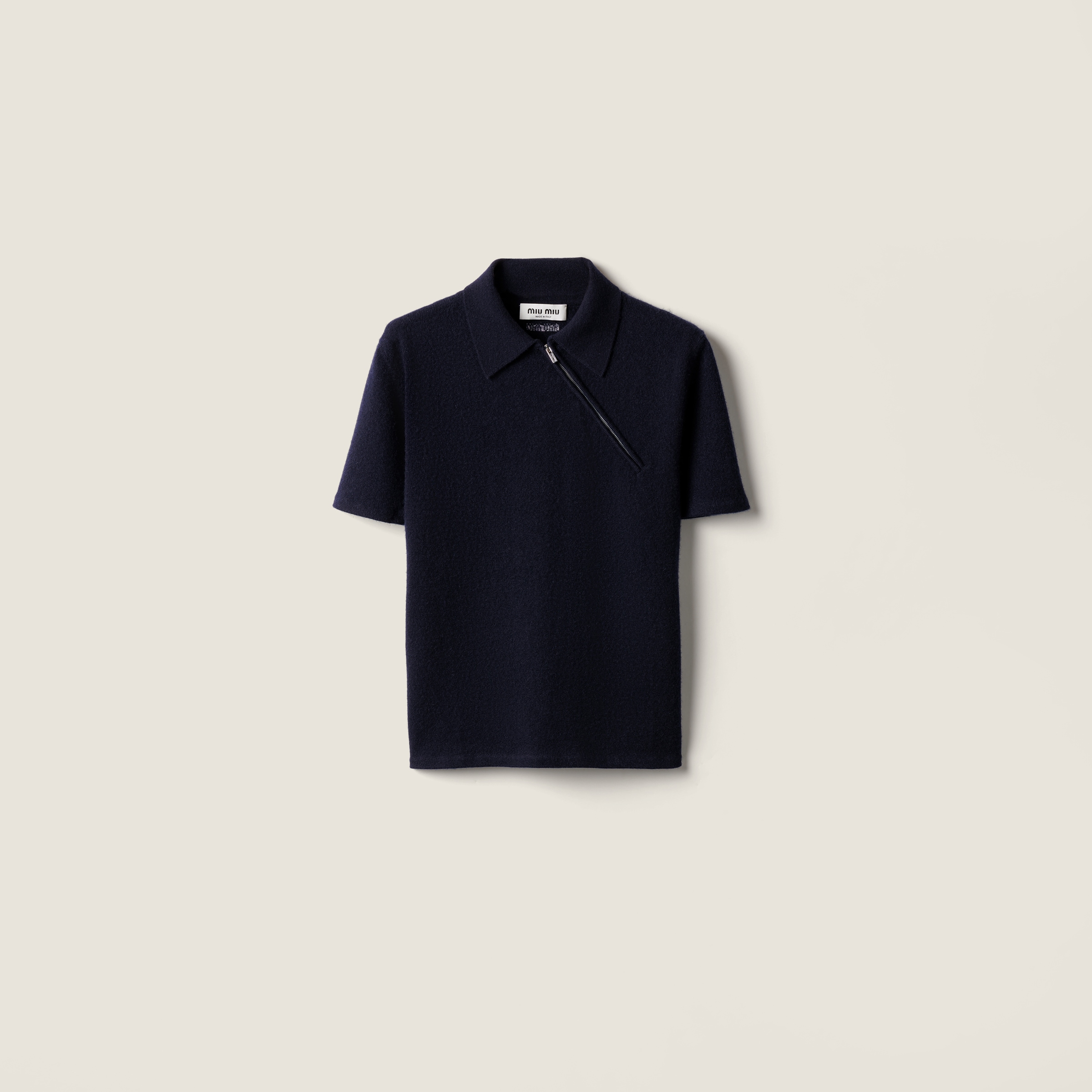 Miu Miu Polo T-shirt With Asymmetric Zip In Blue