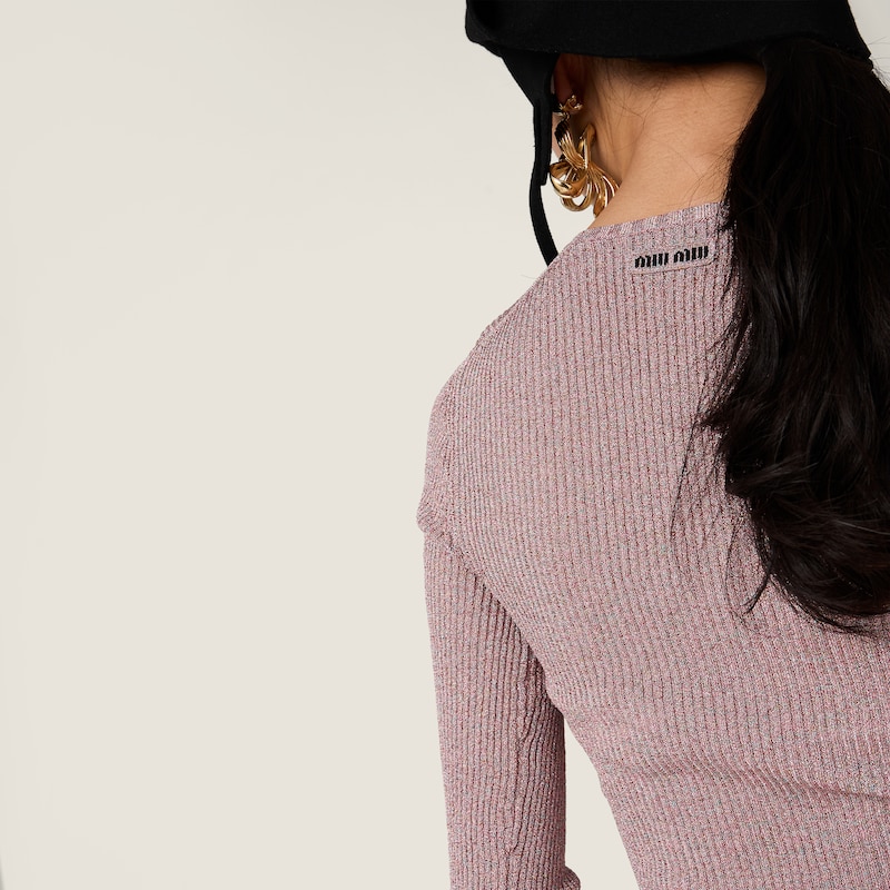 Sweater em lurex com gola V