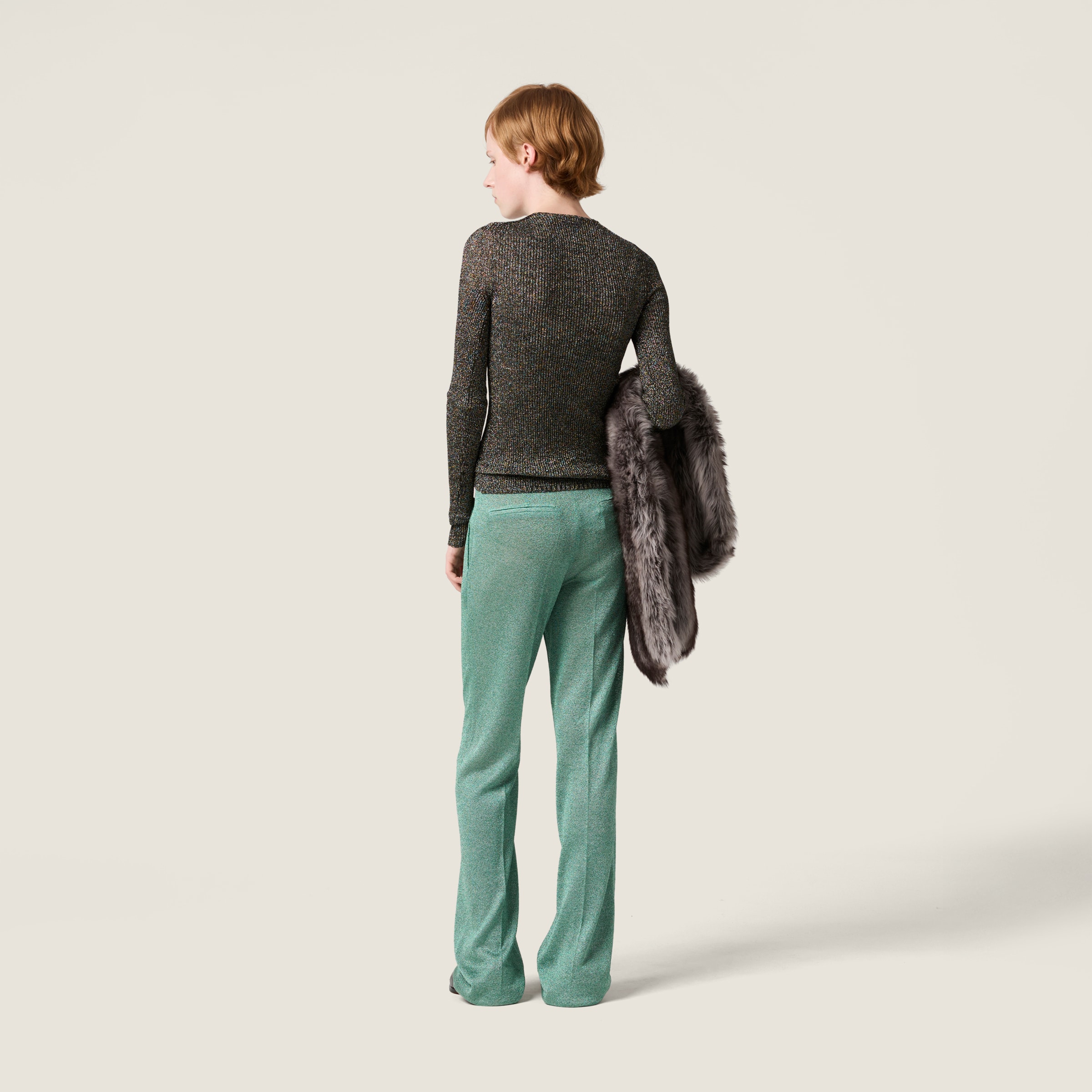 Miu Miu Lurex V-neck Sweater In Green