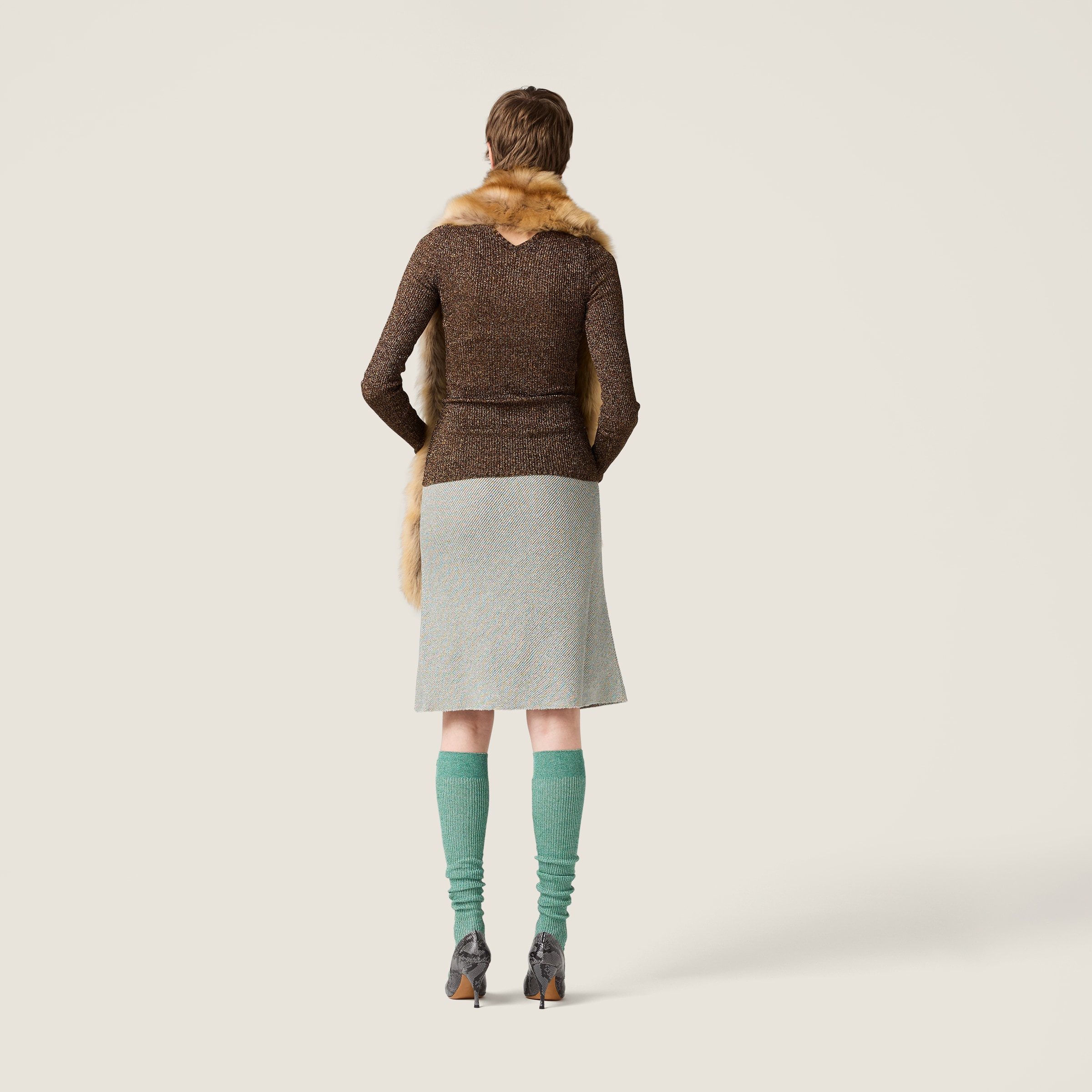 Miu Miu Lamé Crew-neck Sweater In Brown