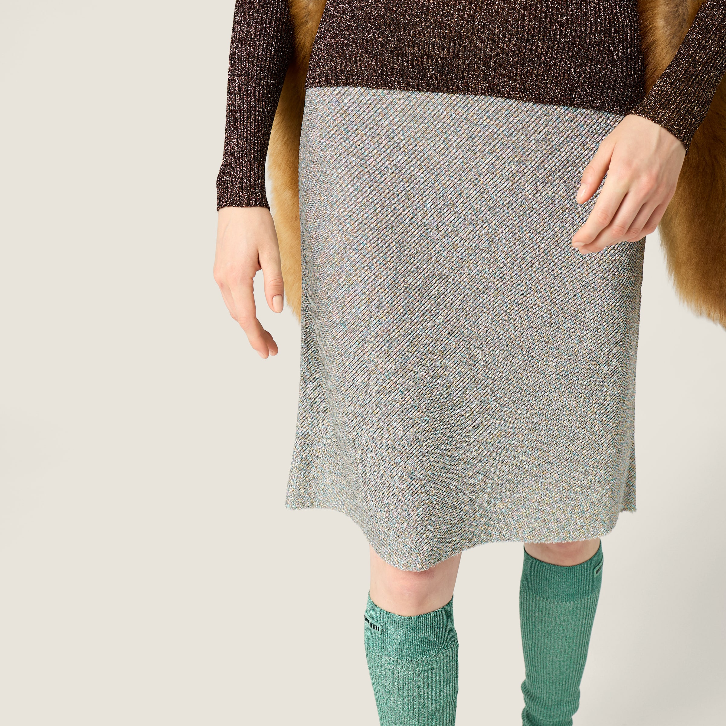 Miu Miu Lamé Crew-neck Sweater In Brown
