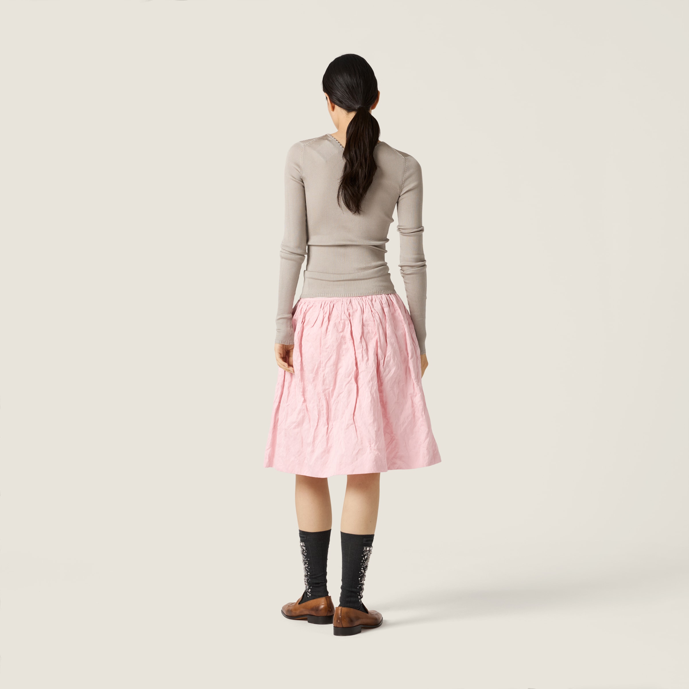 Miu Miu Silk Crew-neck Sweater In Gray