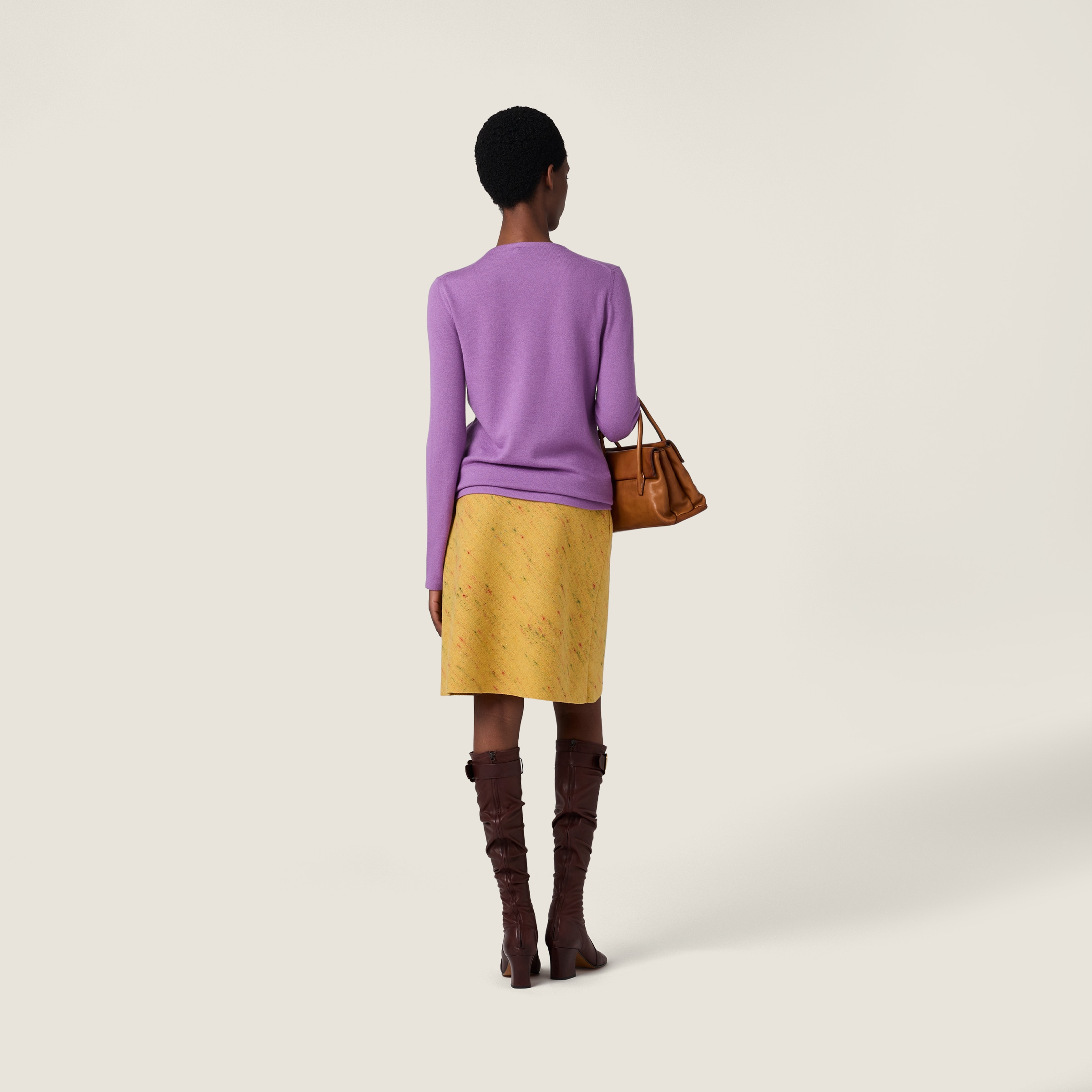 Miu Miu Long-sleeve Cashmere Crewneck Sweater In Purple