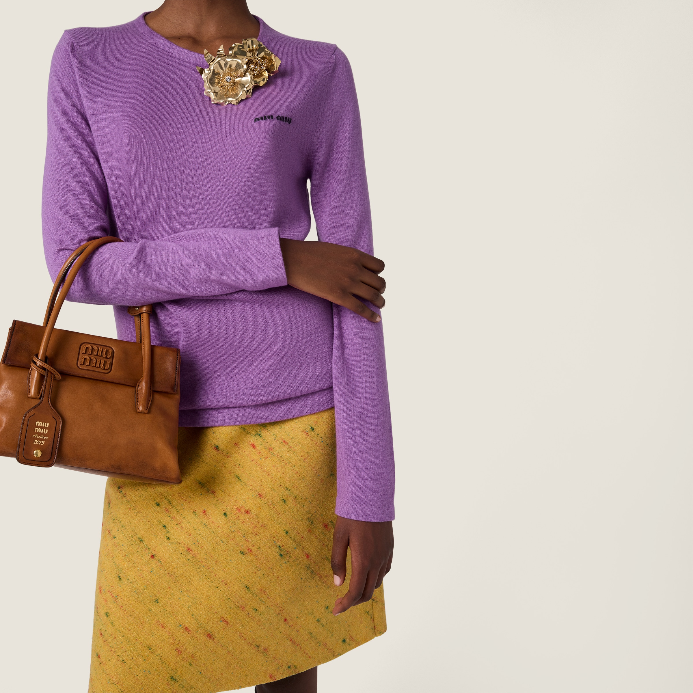 Miu Miu Long-sleeve Cashmere Crewneck Sweater In Purple