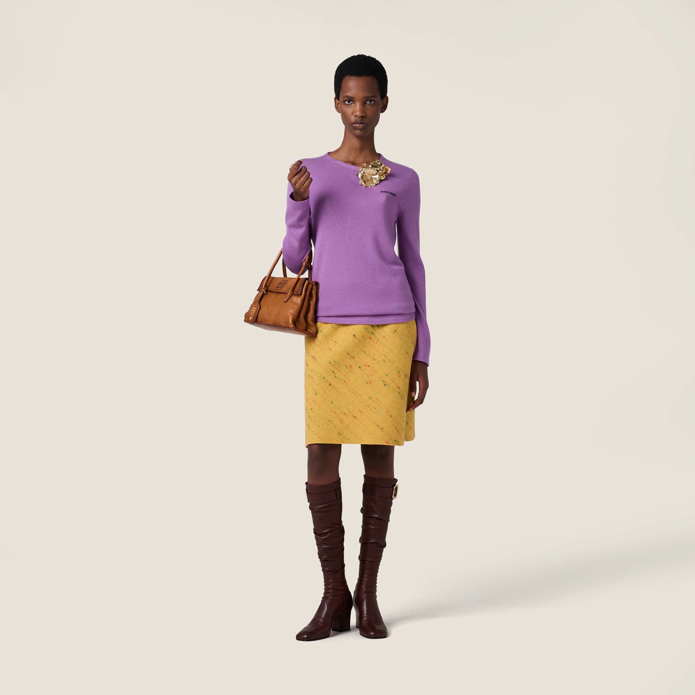 Miu Miu Long-sleeve Cashmere Crewneck Sweater In Purple