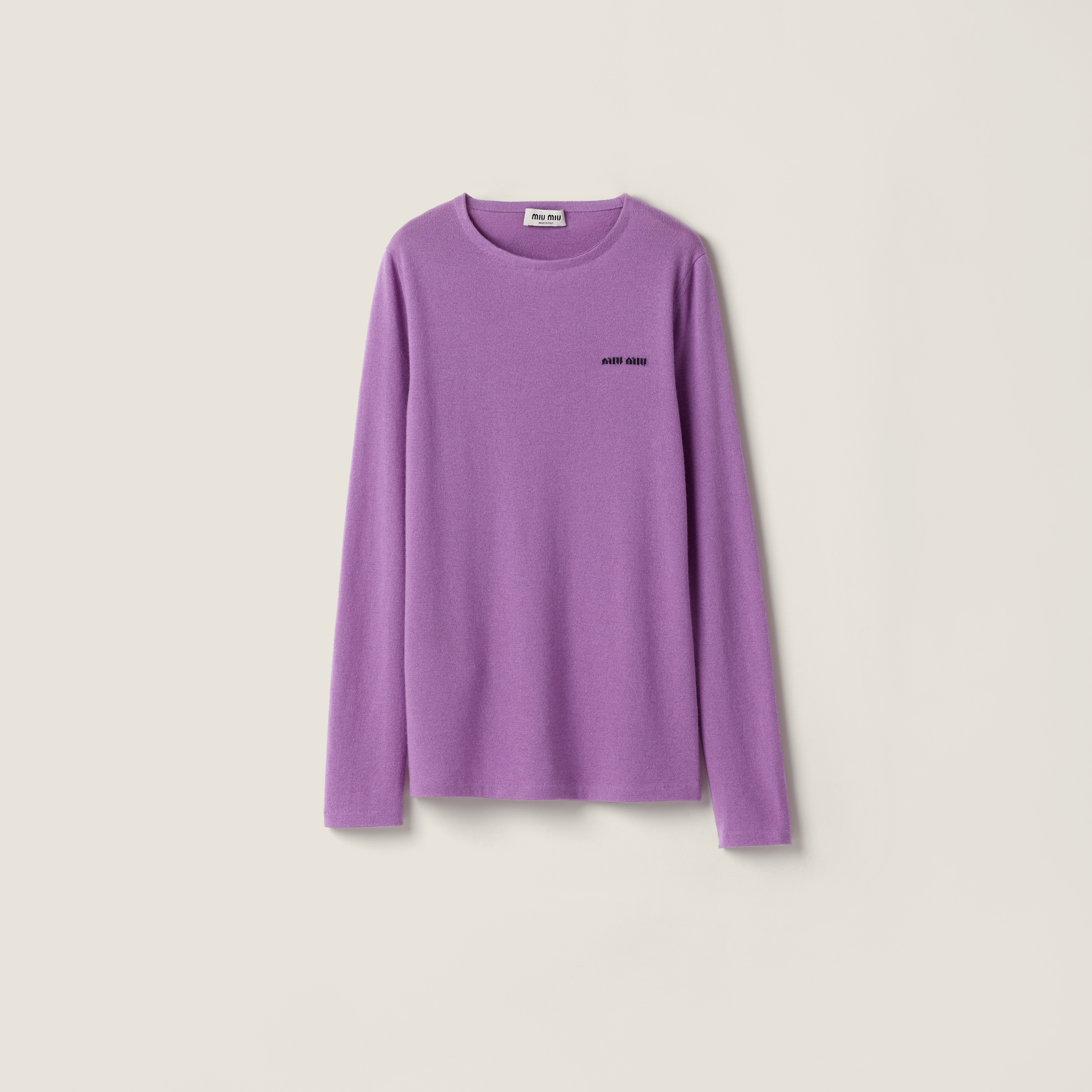 Miu Miu Long-sleeve Cashmere Crewneck Sweater In Purple