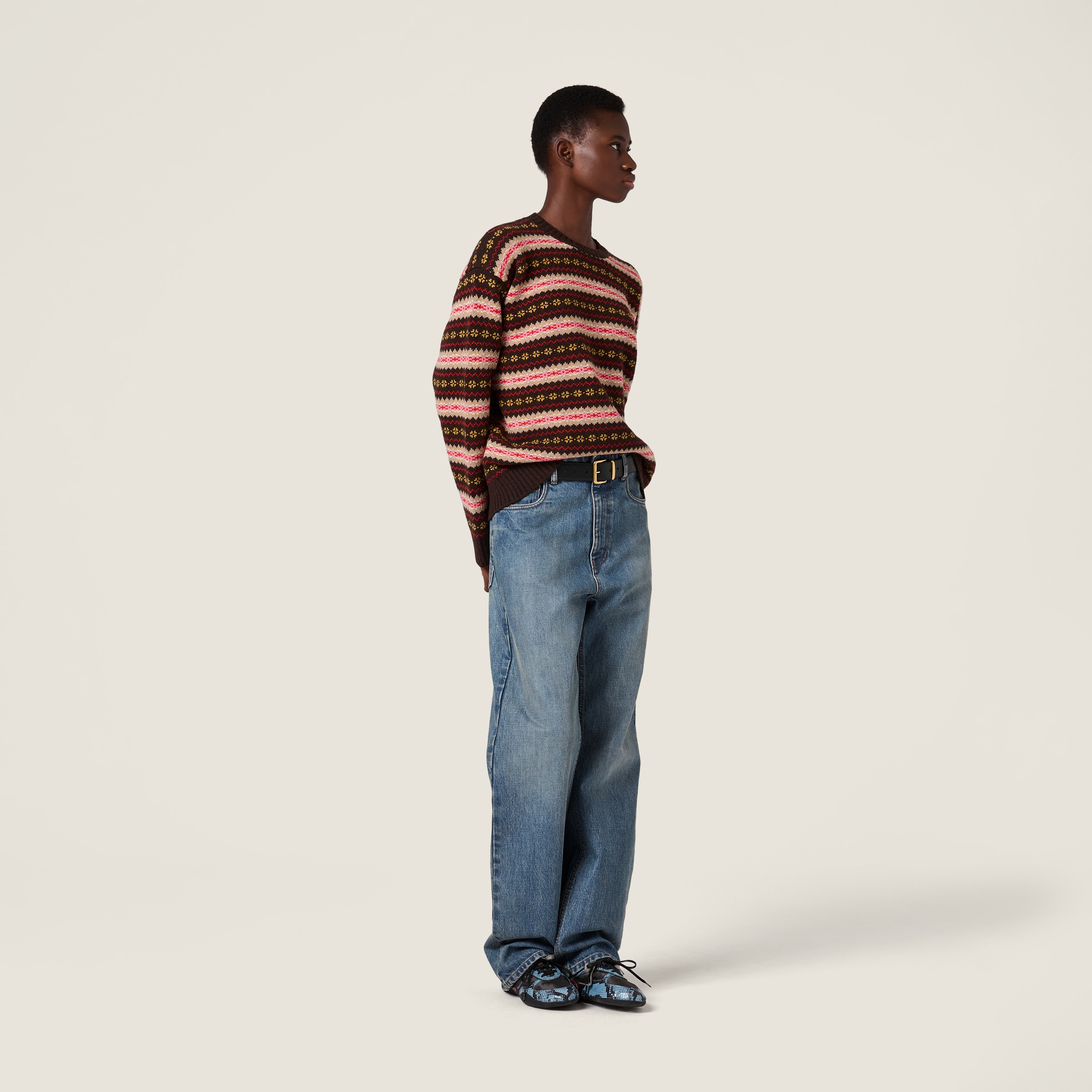 Miu Miu Wool Crew-neck Sweater In Brown