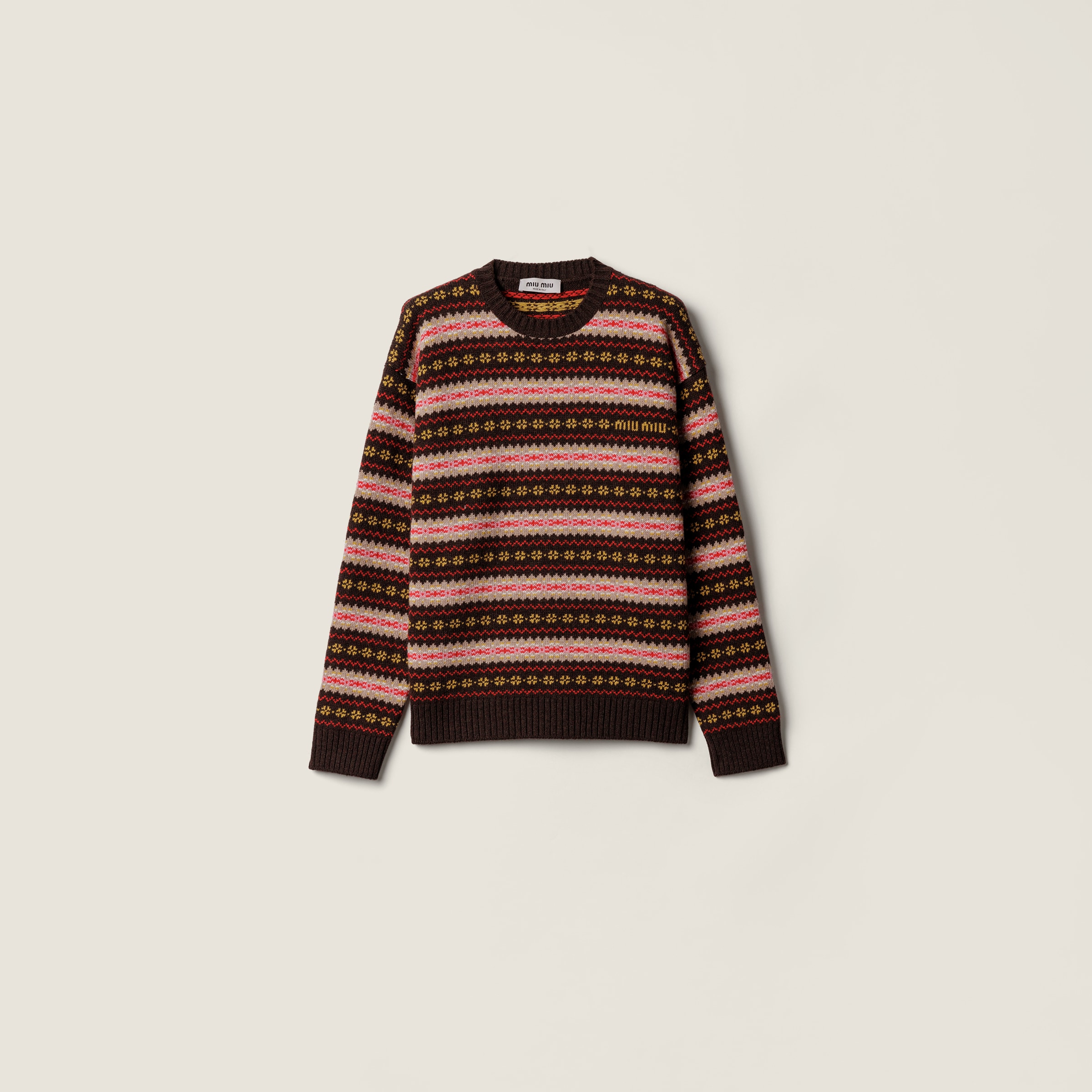 Miu Miu Wool Crew-neck Sweater In Brown