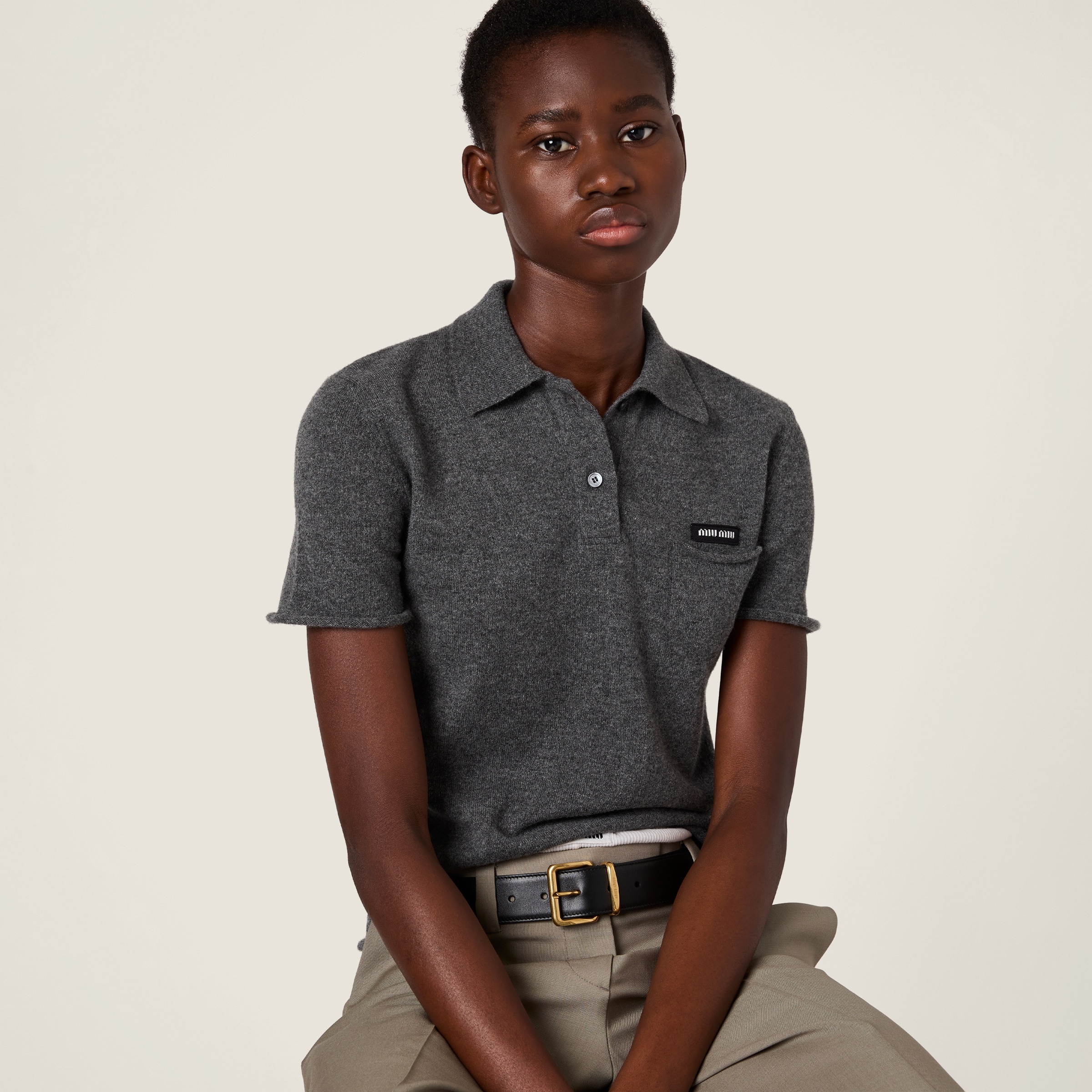 Miu Miu Cashmere Polo Shirt In Gray