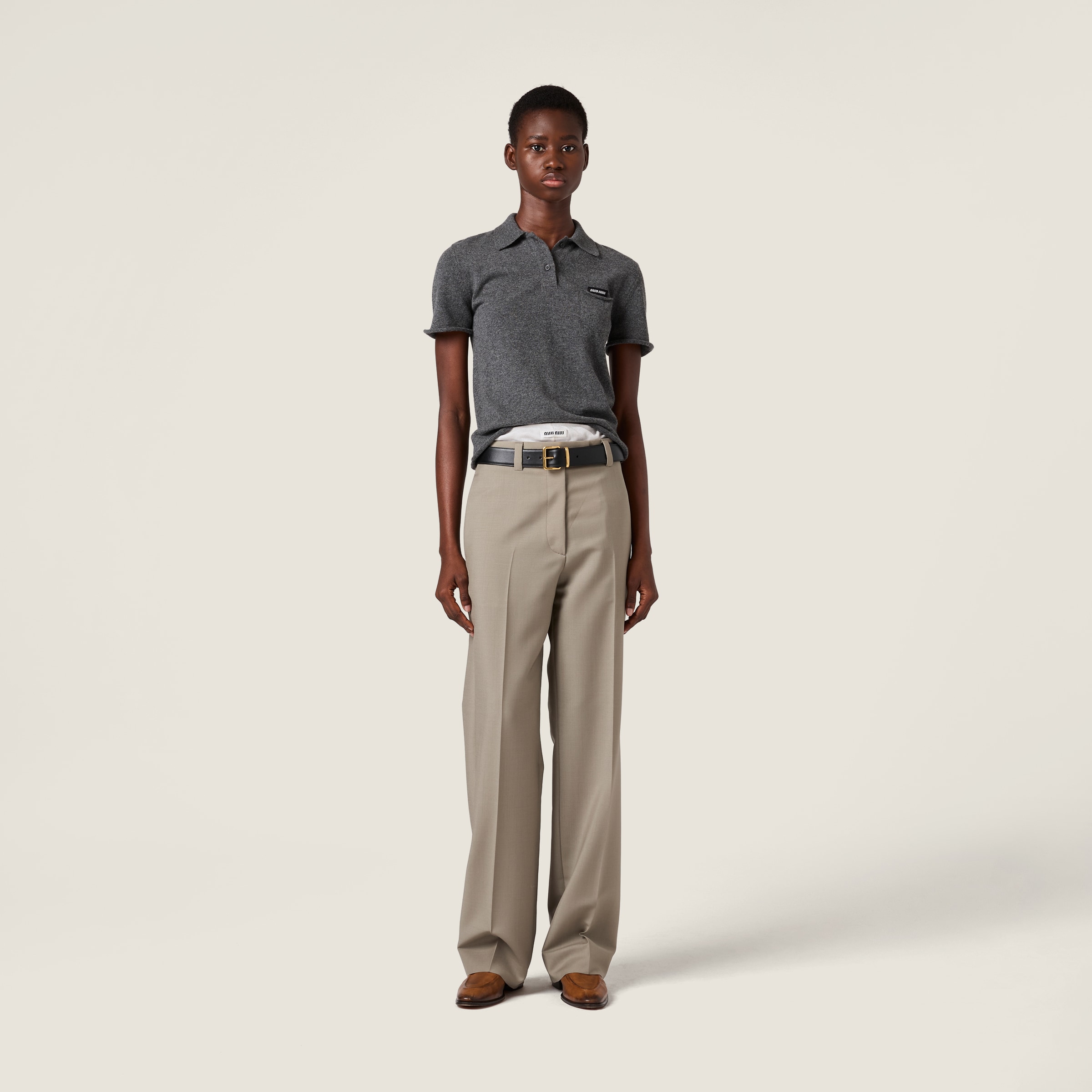 Miu Miu Cashmere Polo Shirt In Gray