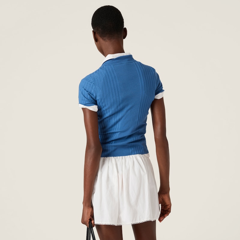 Ribbed knit wool polo shirt