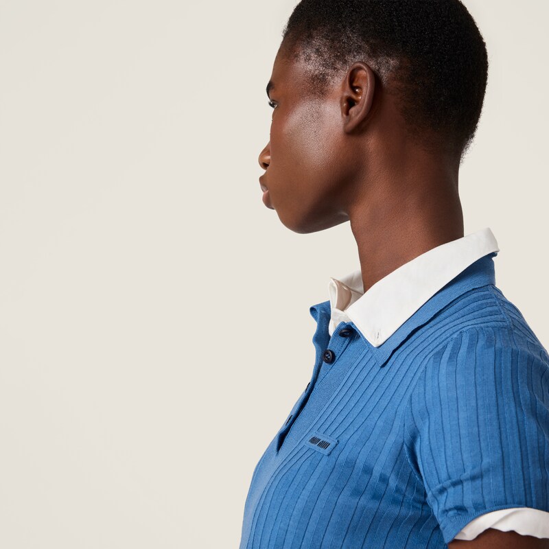 Ribbed knit wool polo shirt