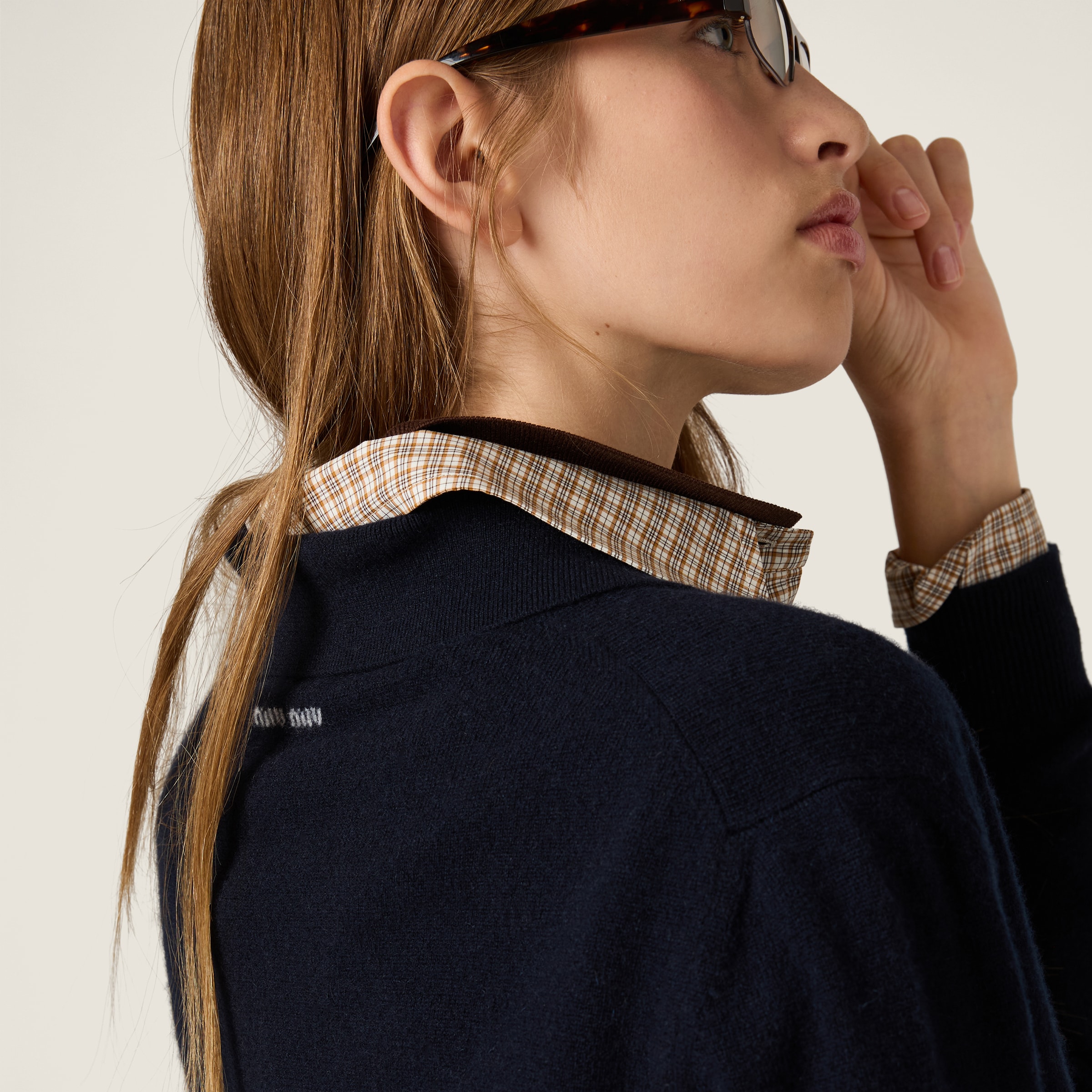 Navy Cashmere Polo Shirt | Miu Miu