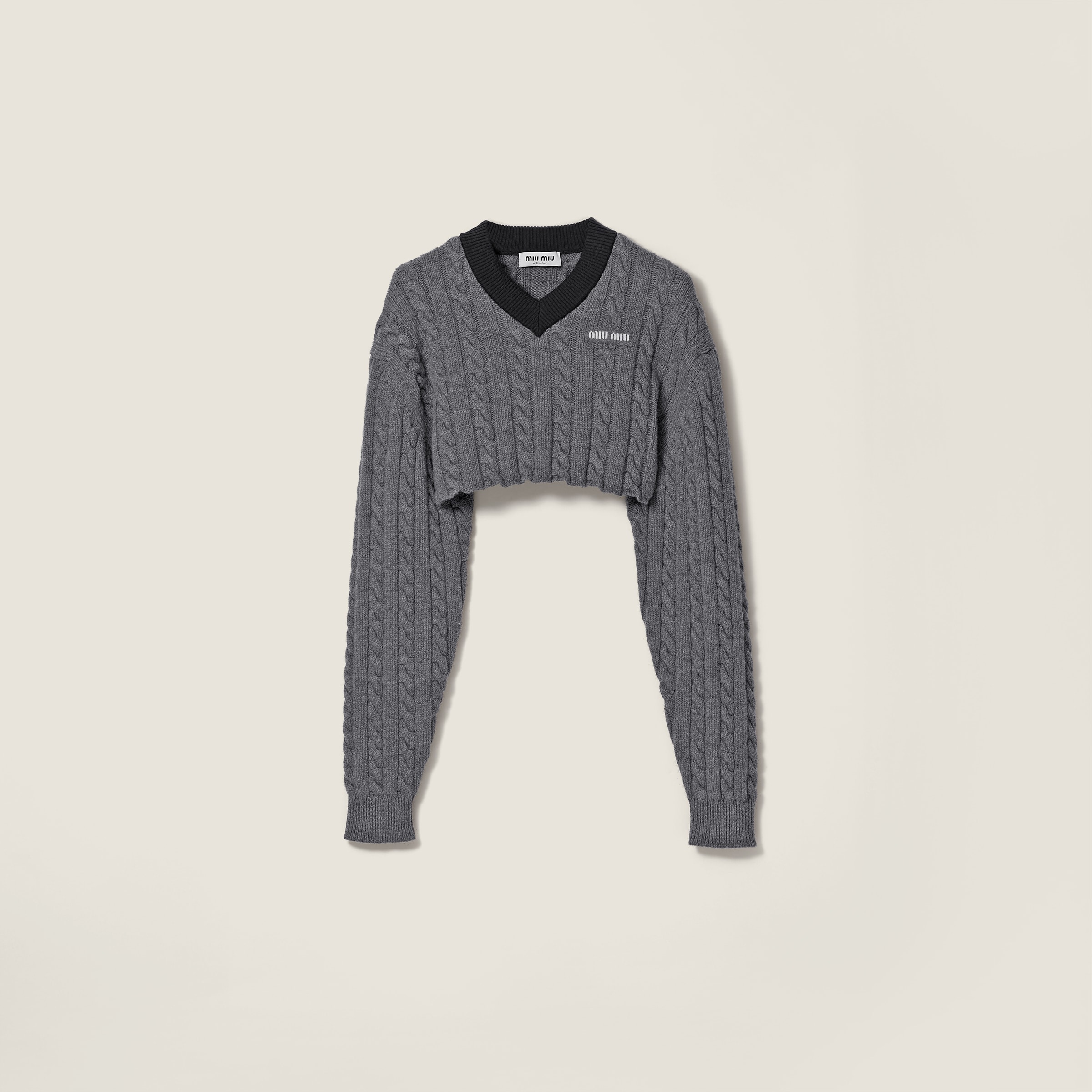 MiuMiu ウールxカシミヤ セーター グレー M MiuMiu】ミュウミュウ ウールxカシミヤ クルーネック セーター