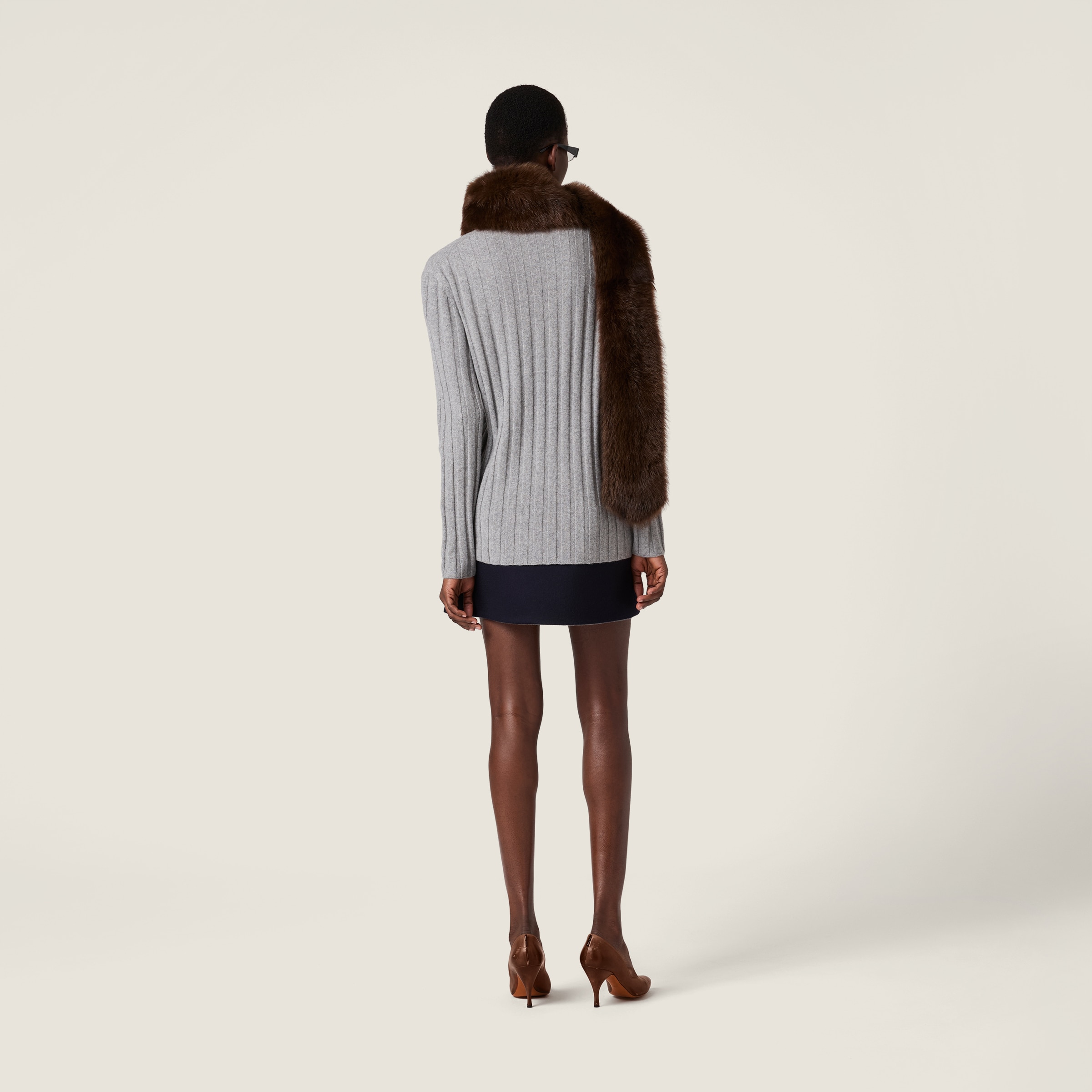 Miu Miu Wool And Cashmere V-neck Sweater In Gray
