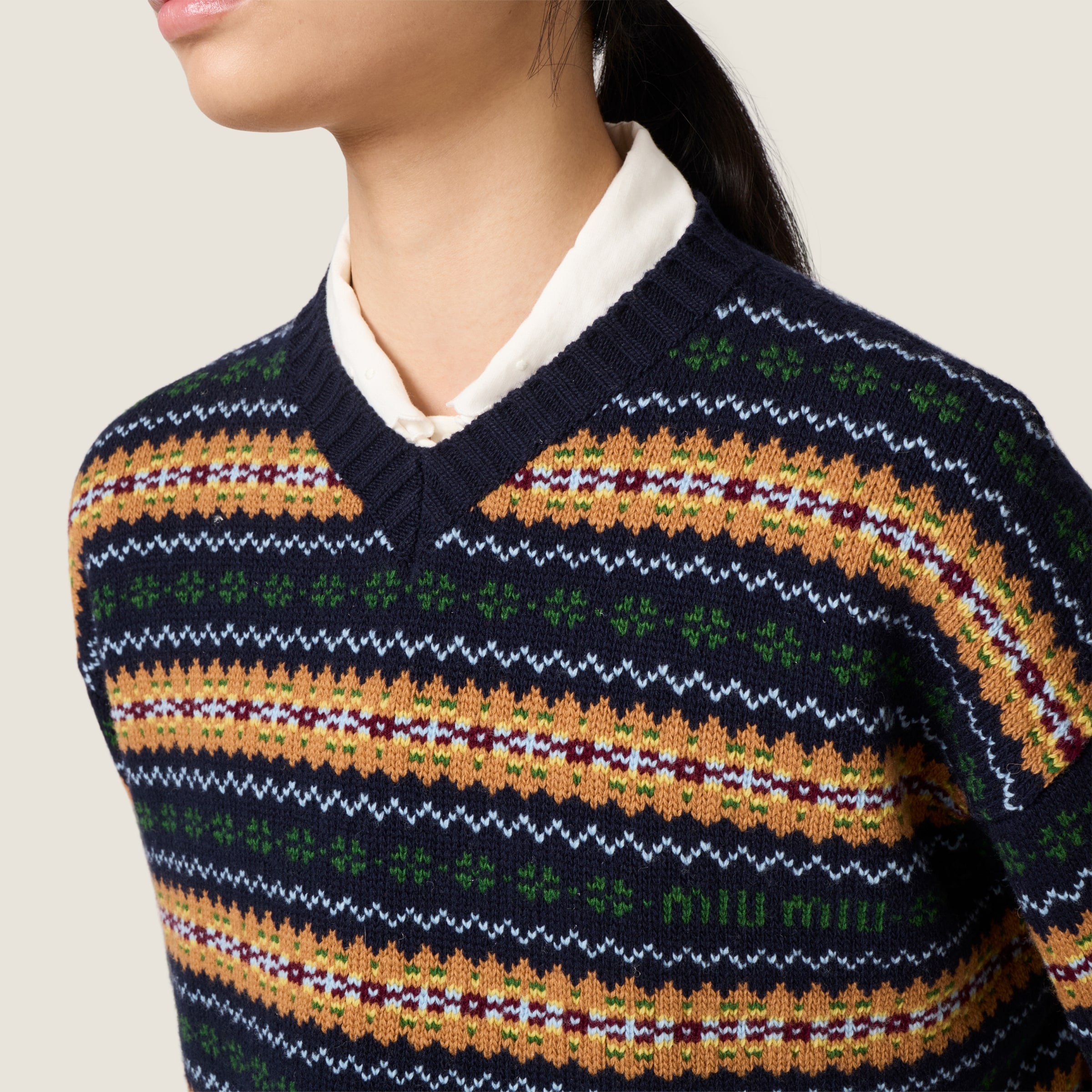 Miu Miu Wool Fairisle Sweater In Blue