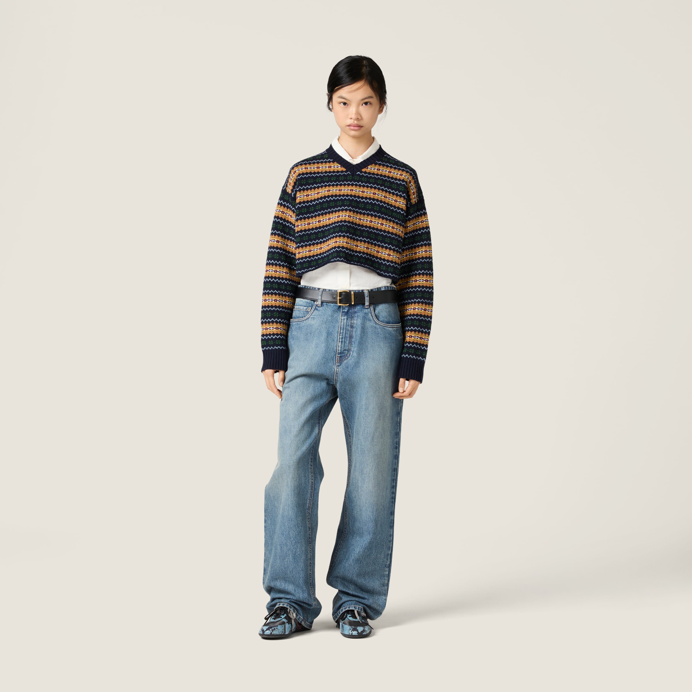 Miu Miu Wool Fairisle Sweater In Blue