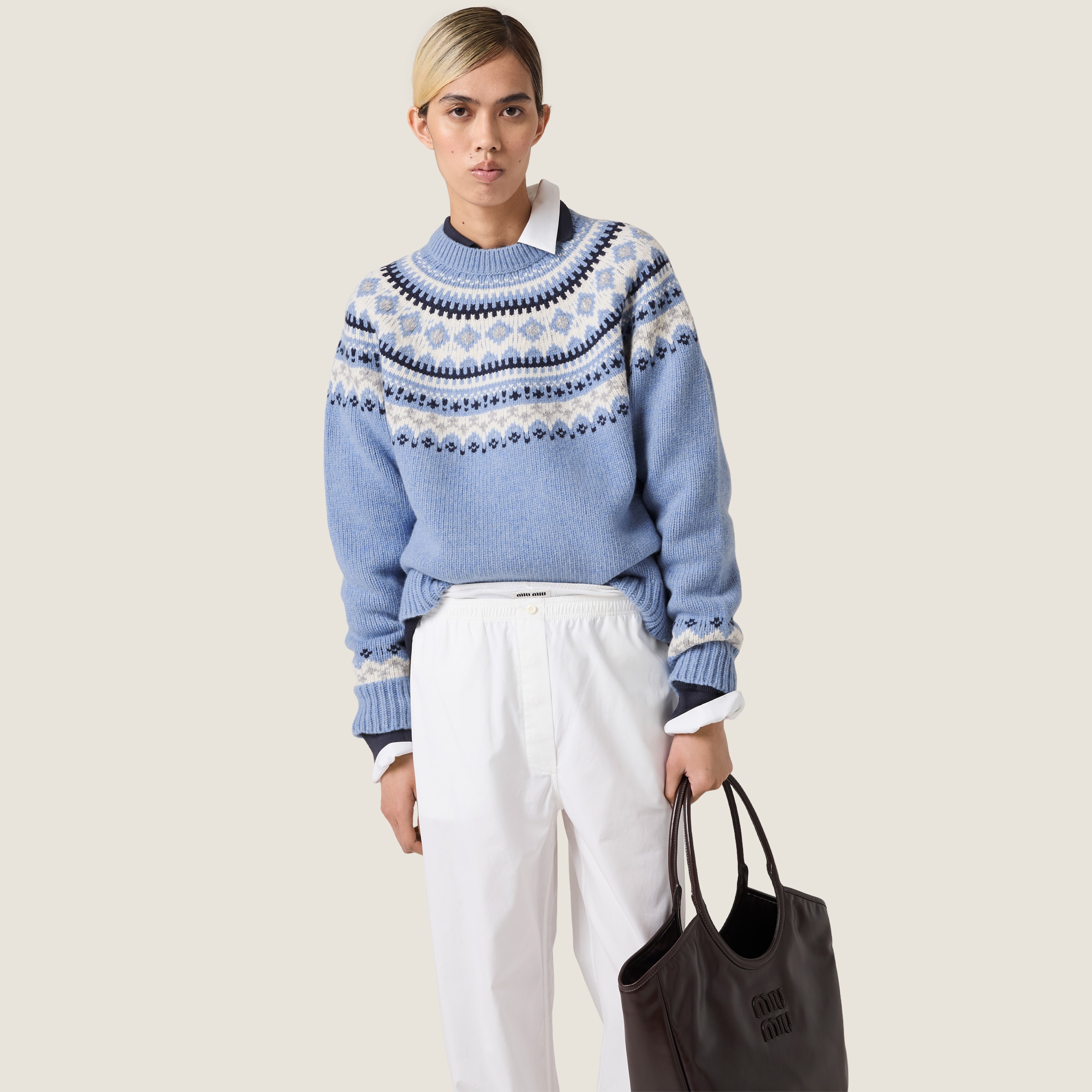 Miu Miu Virgin Wool Crewneck Knitwear In Blue