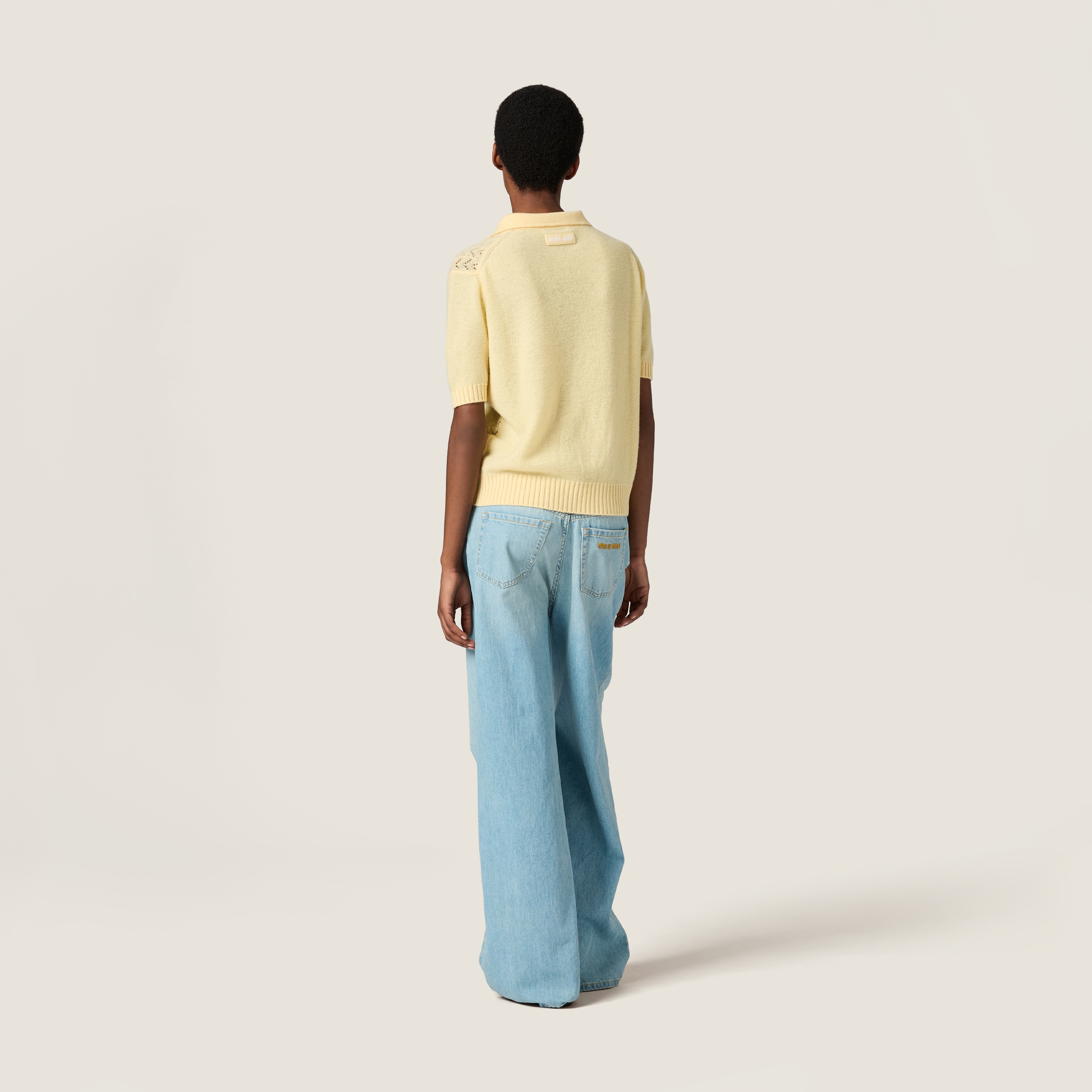 Lace-effect cashmere polo shirt - thumbnail 3