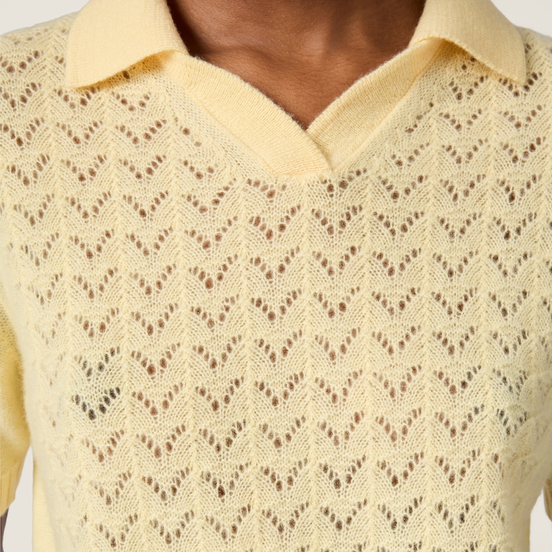 Lace-effect cashmere polo shirt