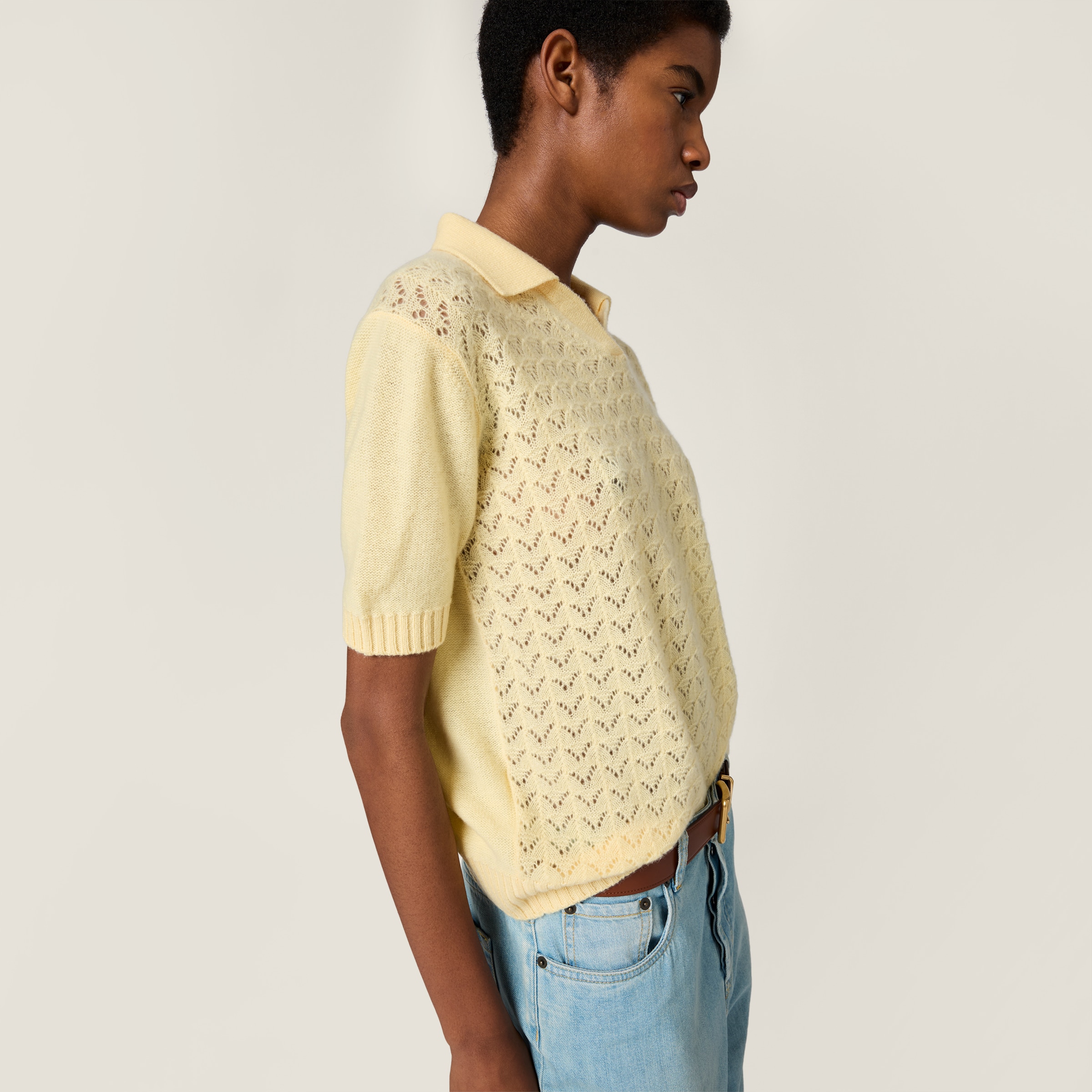Lace-effect cashmere polo shirt - thumbnail 5