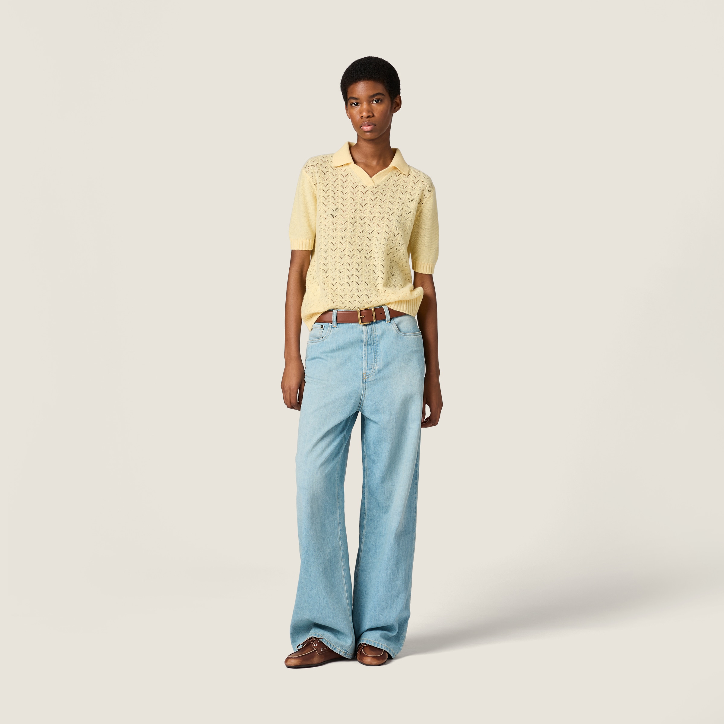 Lace-effect cashmere polo shirt - thumbnail 2