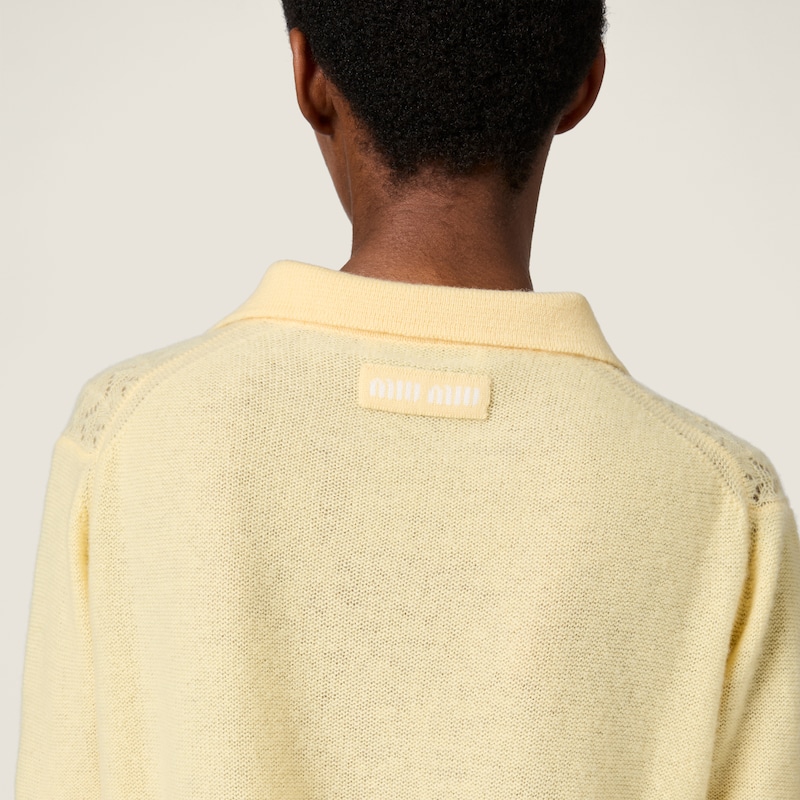 Lace-effect cashmere polo shirt